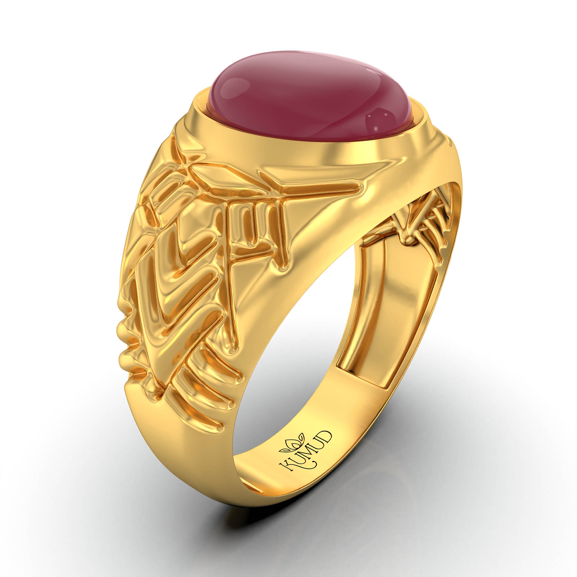 Ruby (Manik) Antique Ring for Men in 22K Yellow Gold – Oval Cabochon 11x9 mm, Bezel Setting, 8 g (Design KA-9) thumbnail