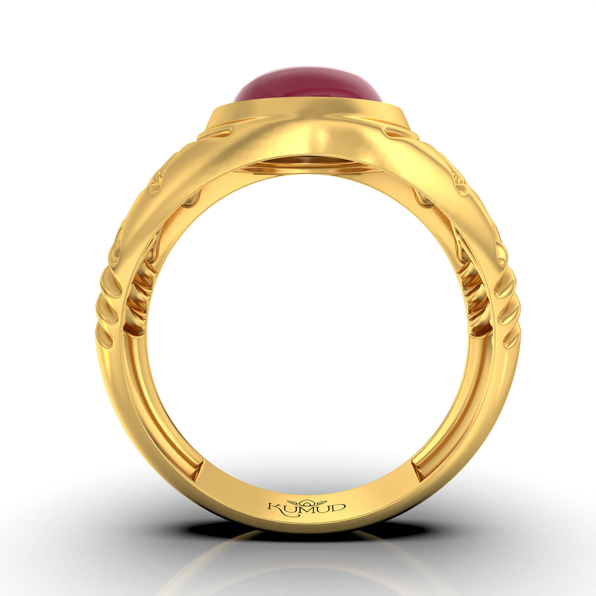Ruby (Manik) Antique Ring for Men in 22K Yellow Gold – Oval Cabochon 11x9 mm, Bezel Setting, 8 g (Design KA-9) thumbnail