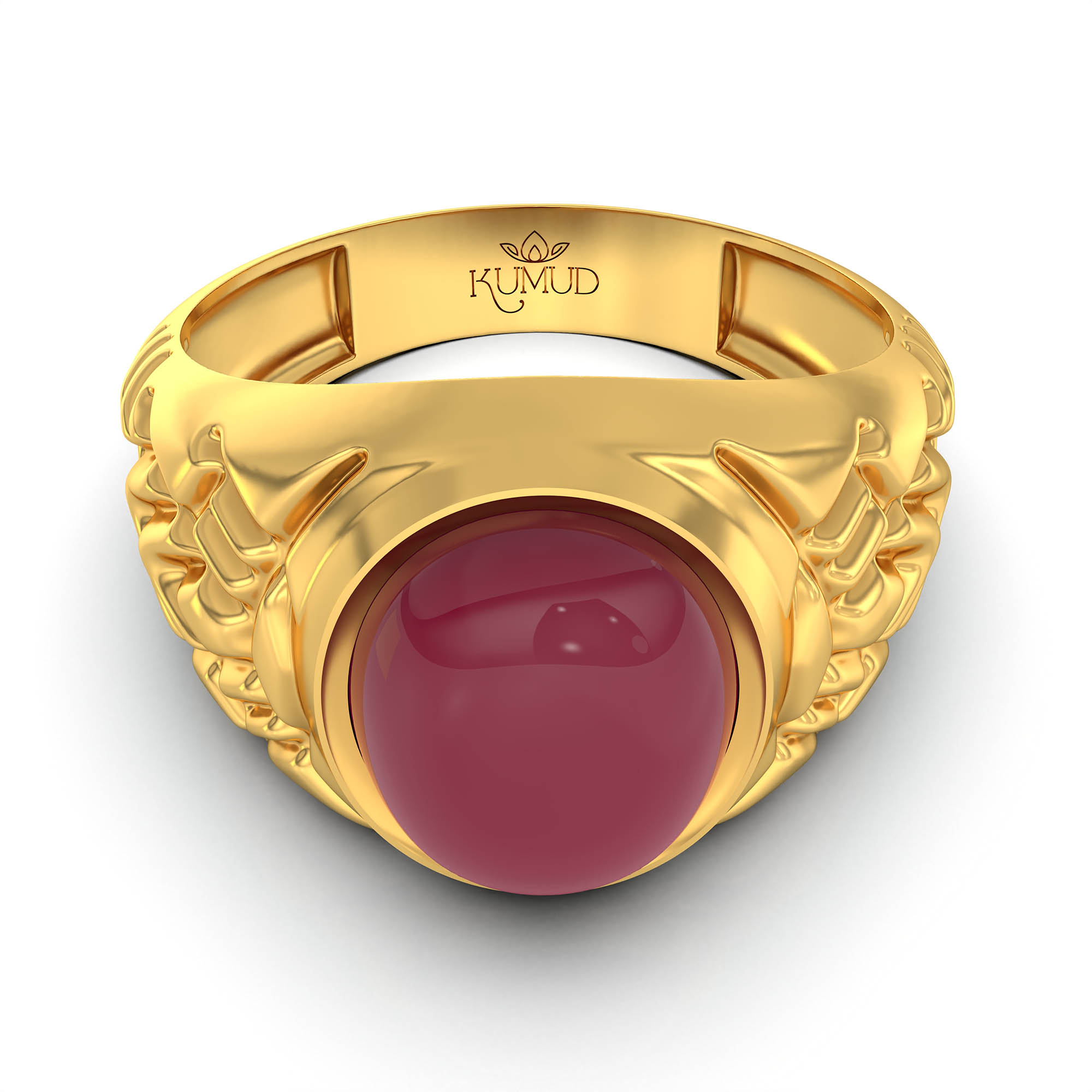 Ruby (Manik) Antique Ring for Men in 22K Yellow Gold – Oval Cabochon 11x9 mm, Bezel Setting, 8 g (Design KA-9) thumbnail