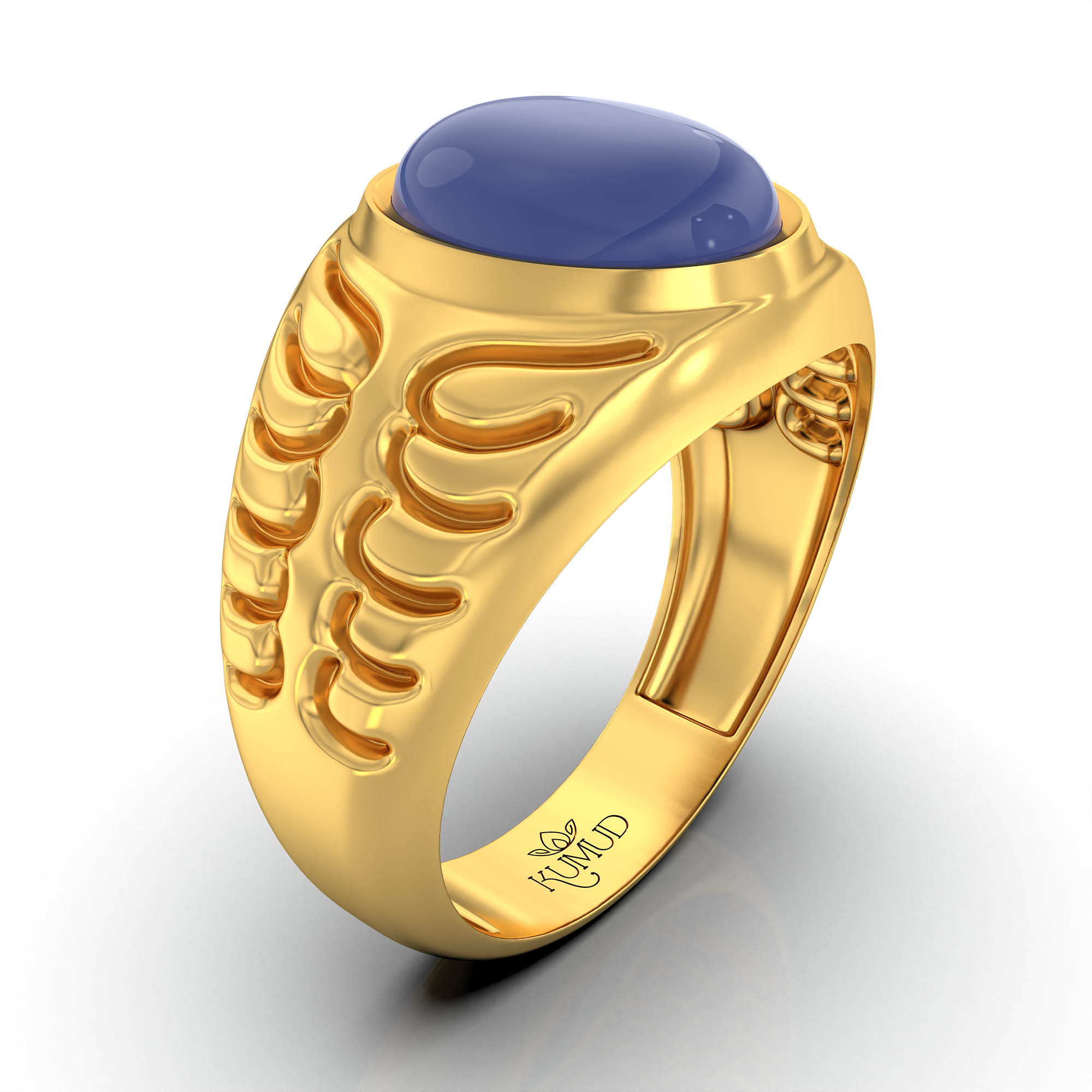Blue Sapphire (Neelam) Antique Ring for Men in 22K Yellow Gold – Oval Cabochon 11x9 mm, Bezel Setting, 8 g (Design KA-10) thumbnail