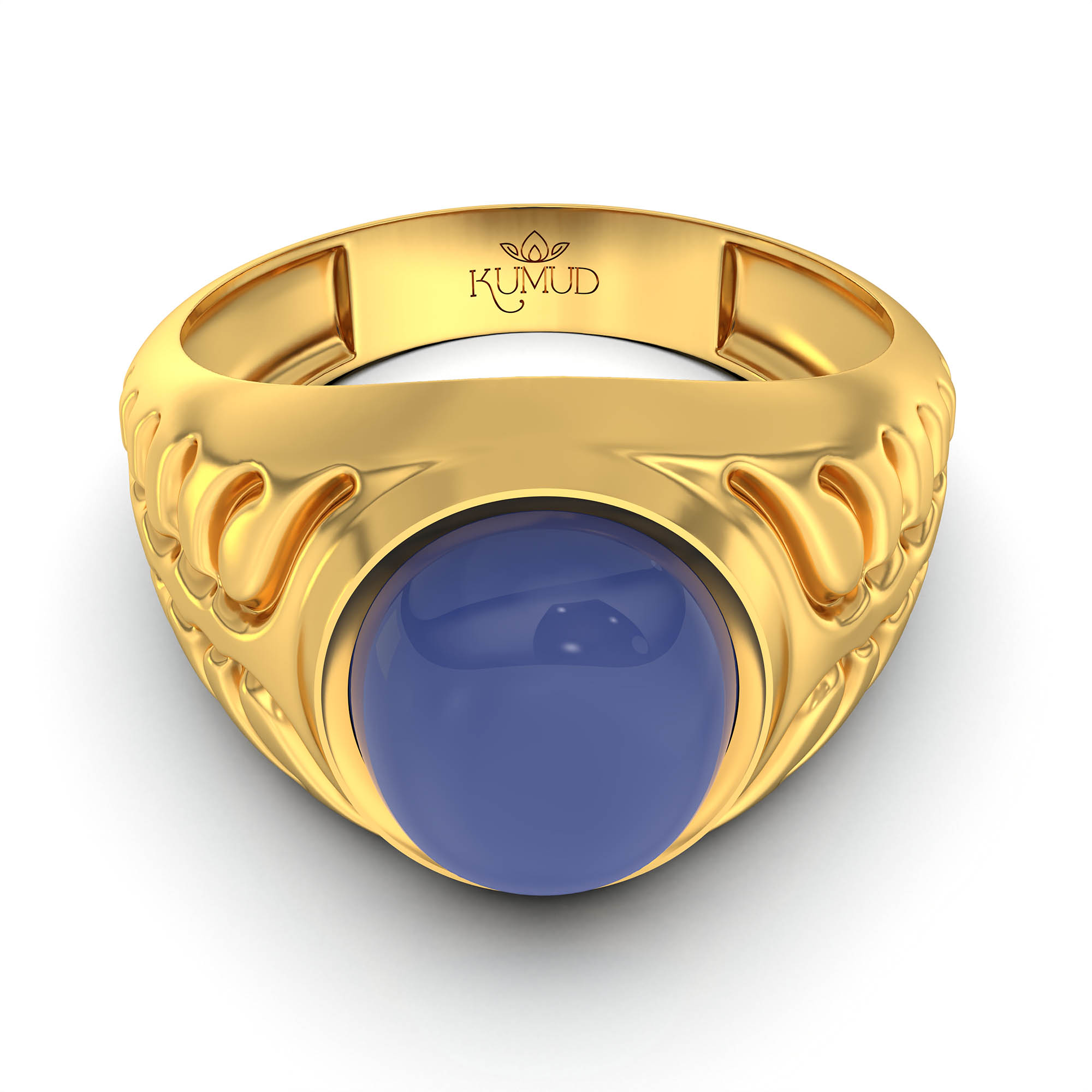 Blue Sapphire (Neelam) Antique Ring for Men in 22K Yellow Gold – Oval Cabochon 11x9 mm, Bezel Setting, 8 g (Design KA-10) thumbnail