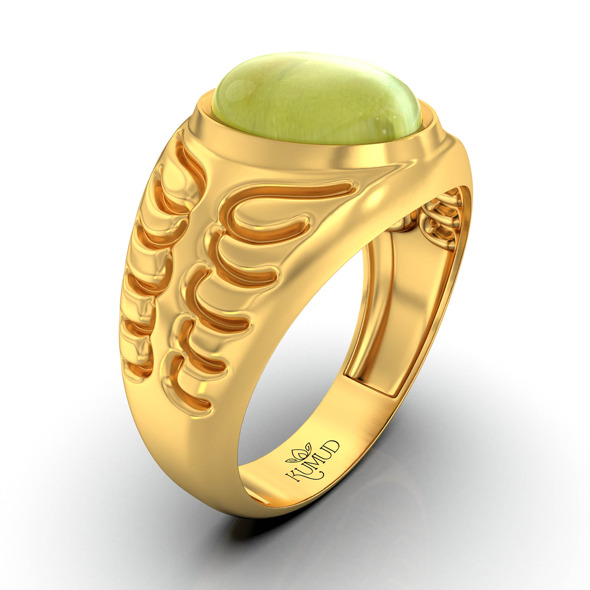Cat's Eye (Lehsunia) Antique Ring for Men in 22K Yellow Gold – Oval Cabochon 11x9 mm, Bezel Setting, 8 g (Design KA-10) thumbnail