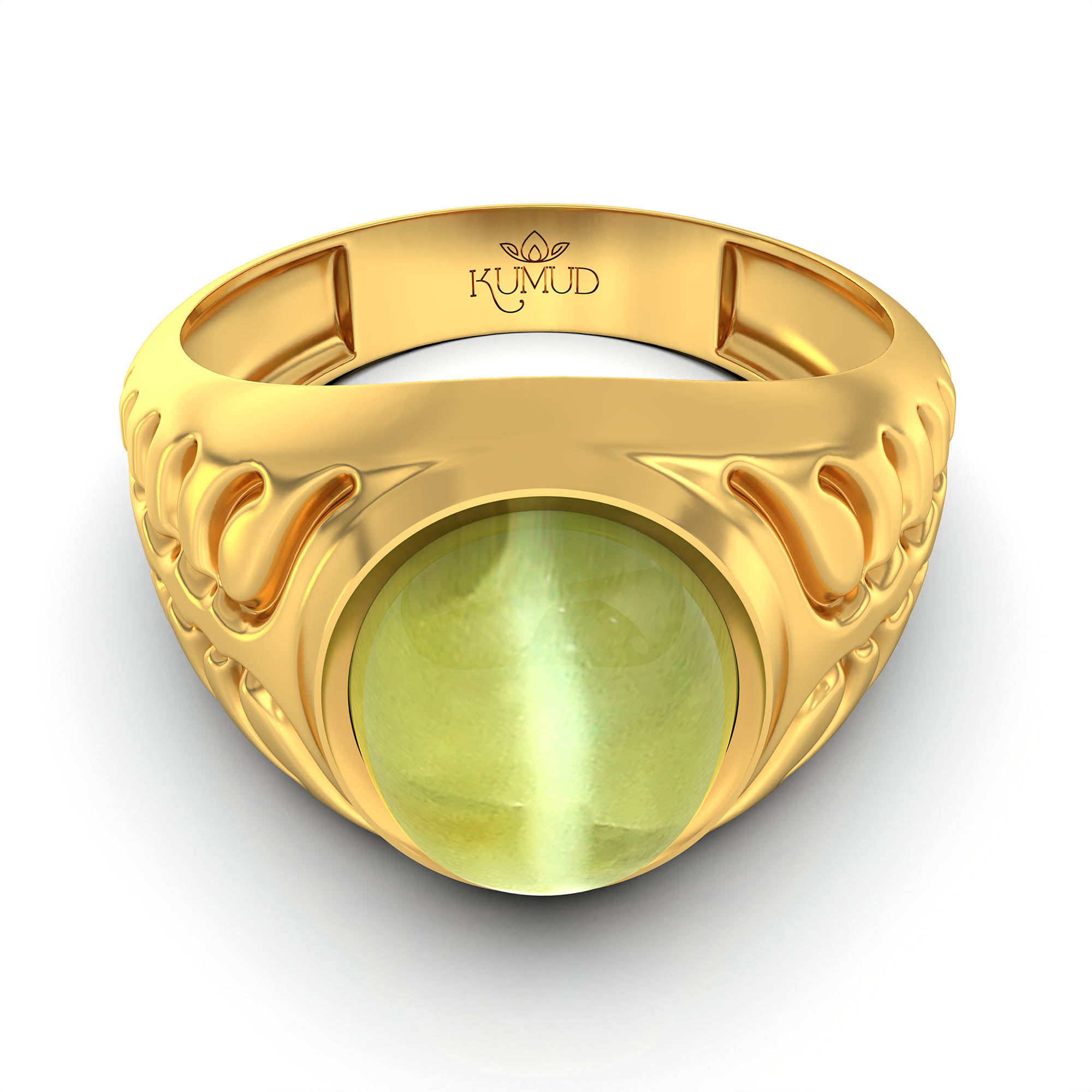 Cat's Eye (Lehsunia) Antique Ring for Men in 22K Yellow Gold – Oval Cabochon 11x9 mm, Bezel Setting, 8 g (Design KA-10) thumbnail