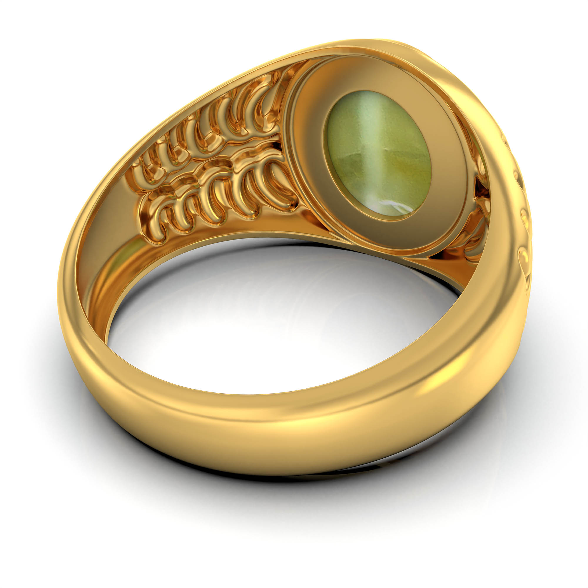 Cat's Eye (Lehsunia) Antique Ring for Men in 22K Yellow Gold – Oval Cabochon 11x9 mm, Bezel Setting, 8 g (Design KA-10) thumbnail