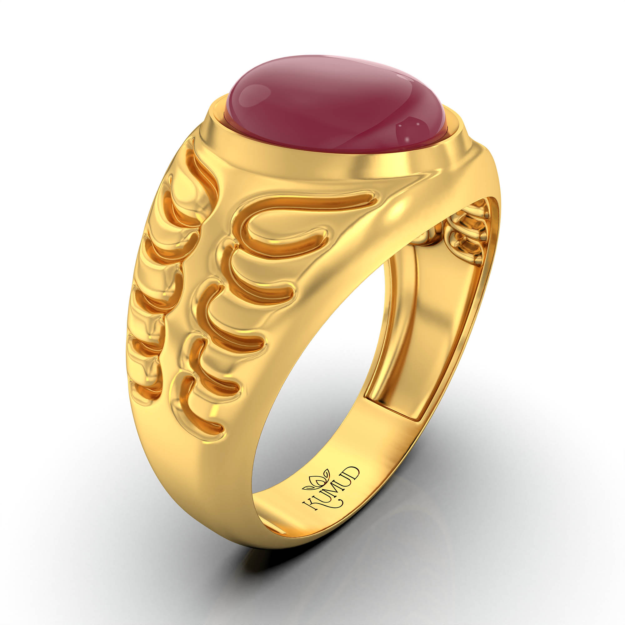 Ruby (Manik) Antique Ring for Men in 22K Yellow Gold – Oval Cabochon 11x9 mm, Bezel Setting, 8 g (Design KA-10) thumbnail