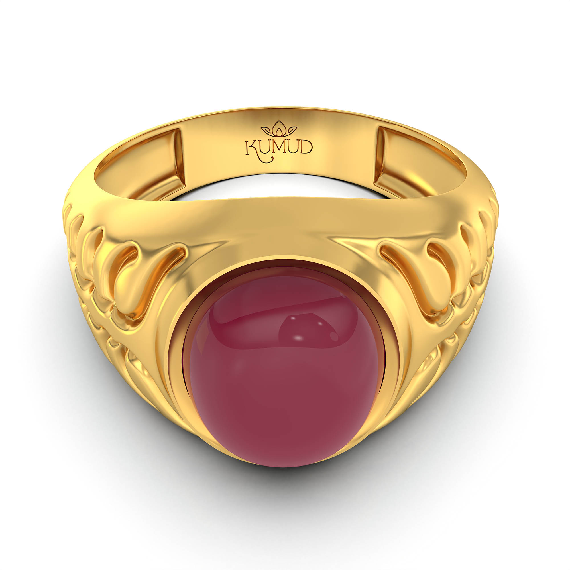 Ruby (Manik) Antique Ring for Men in 22K Yellow Gold – Oval Cabochon 11x9 mm, Bezel Setting, 8 g (Design KA-10) thumbnail