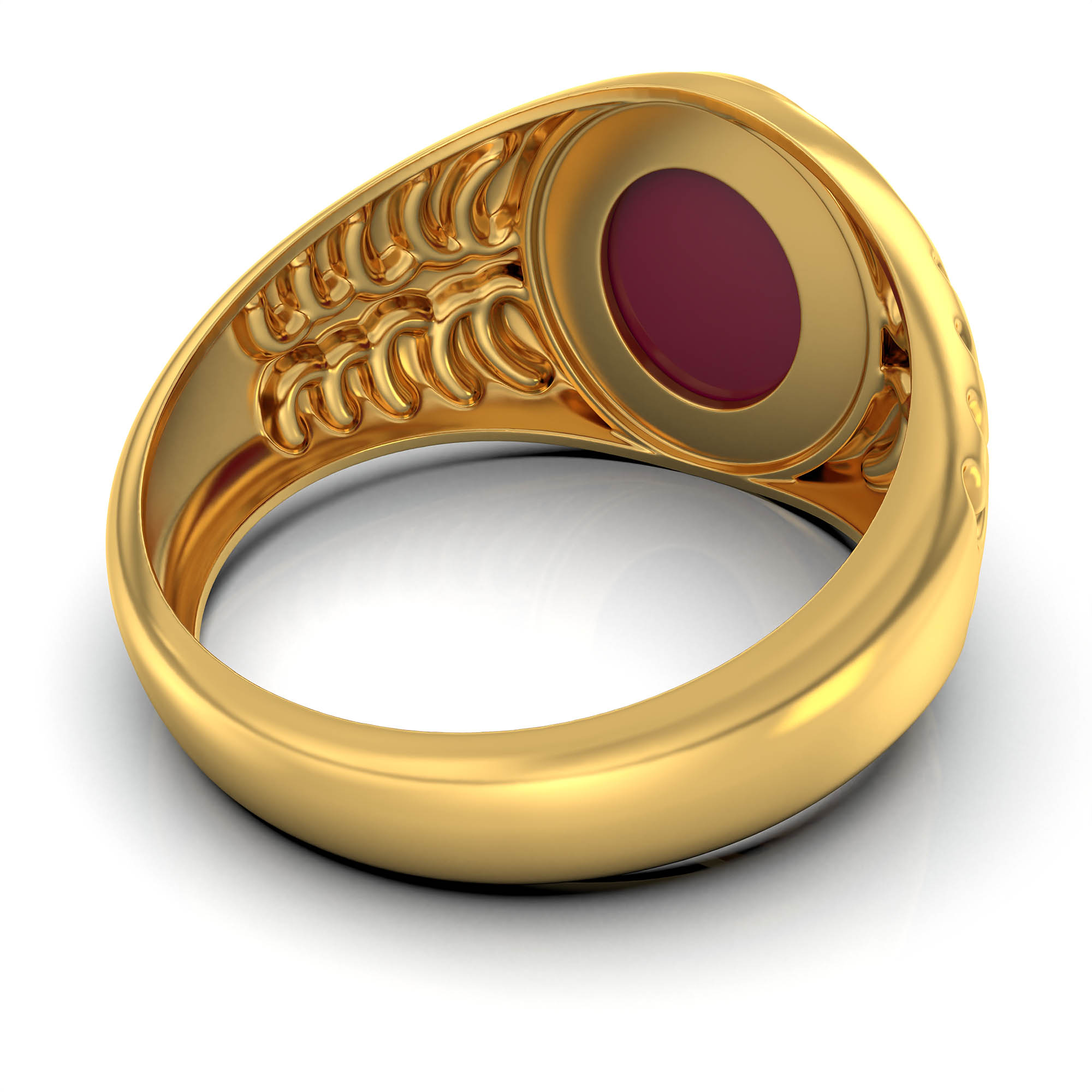 Ruby (Manik) Antique Ring for Men in 22K Yellow Gold – Oval Cabochon 11x9 mm, Bezel Setting, 8 g (Design KA-10) thumbnail