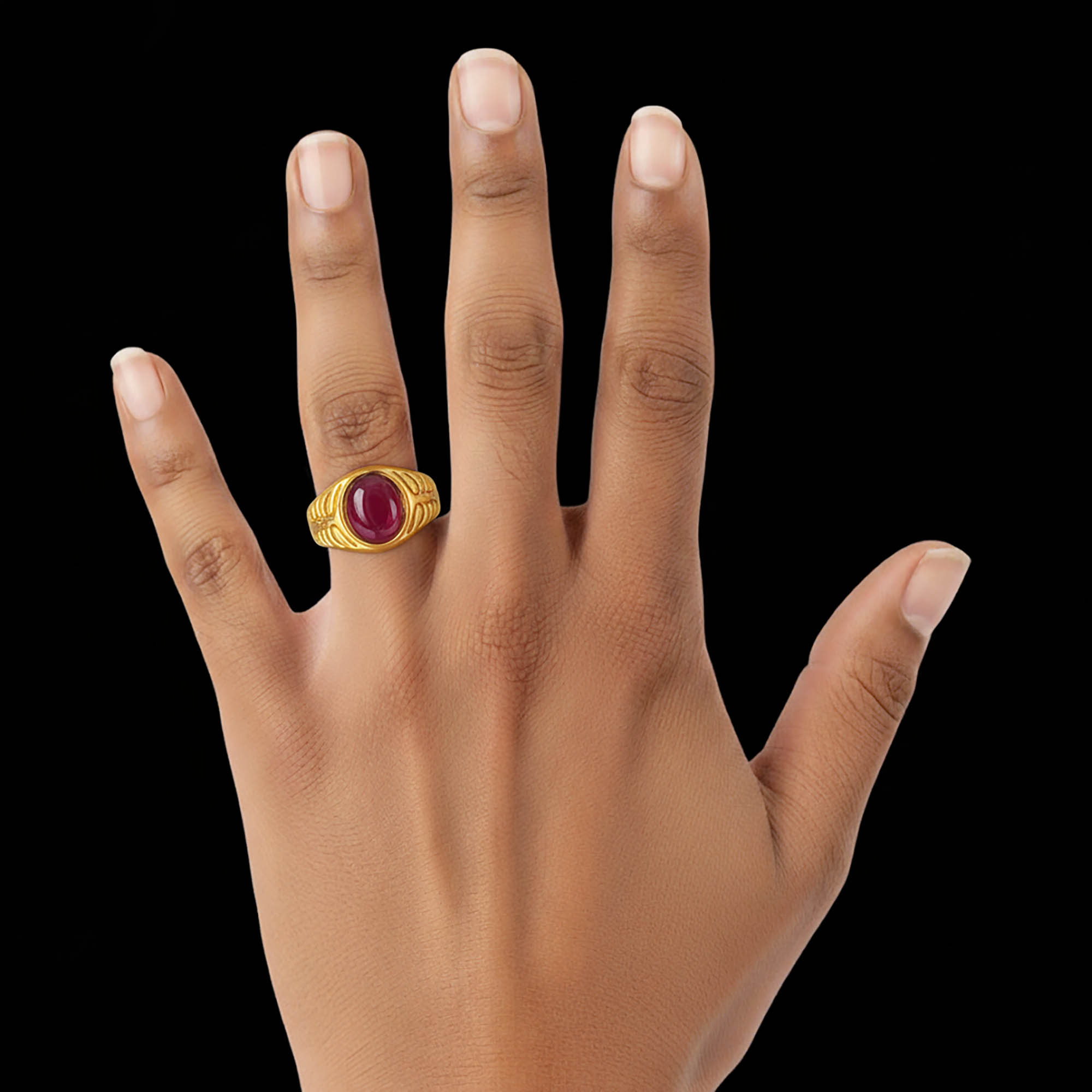 Ruby (Manik) Antique Ring for Men in 22K Yellow Gold – Oval Cabochon 11x9 mm, Bezel Setting, 8 g (Design KA-10) thumbnail