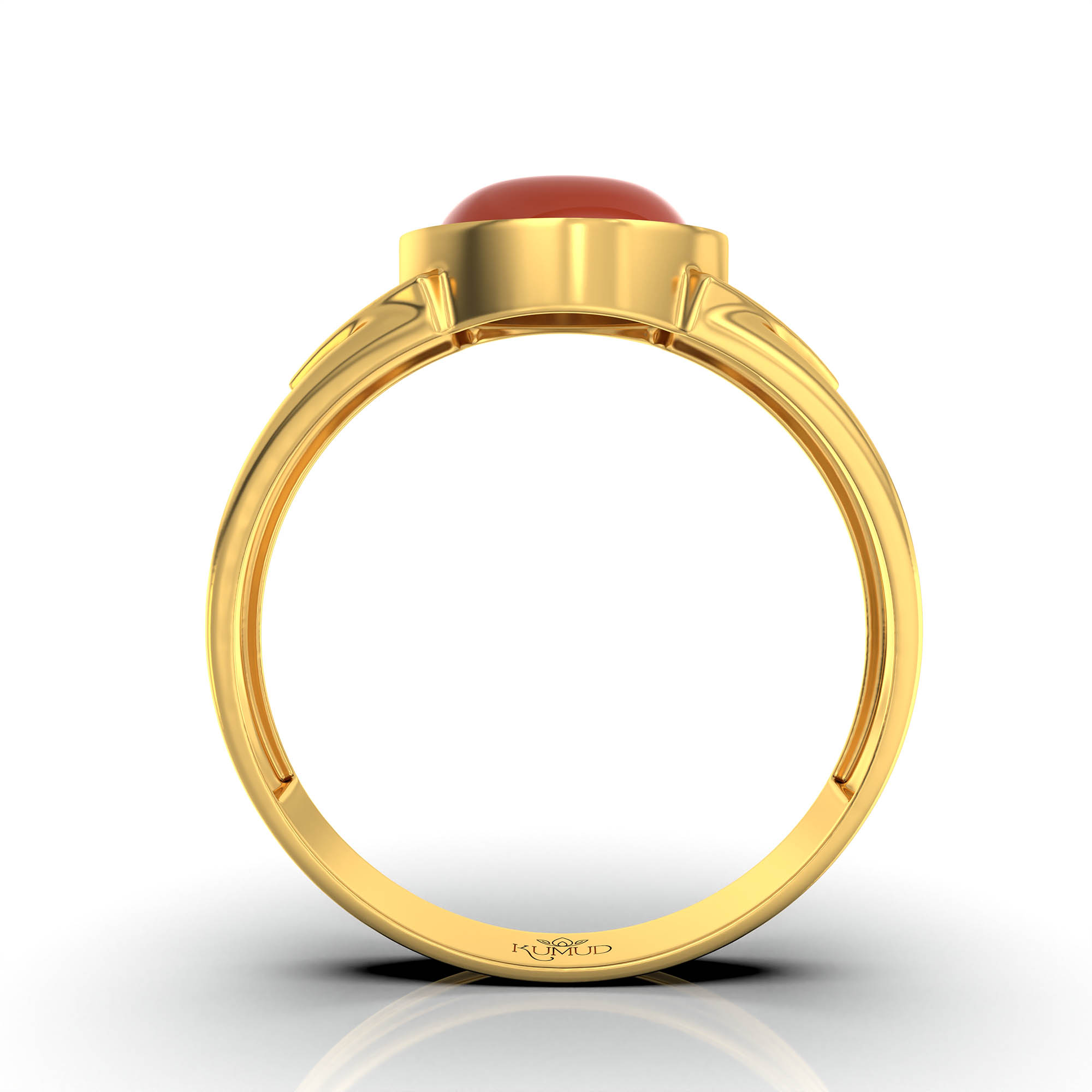 Red Coral (Moonga) Ring for Men in 22K Yellow Gold – Oval Cabochon 9x8 mm, Bezel Setting, 4 g (Design KF-1) thumbnail