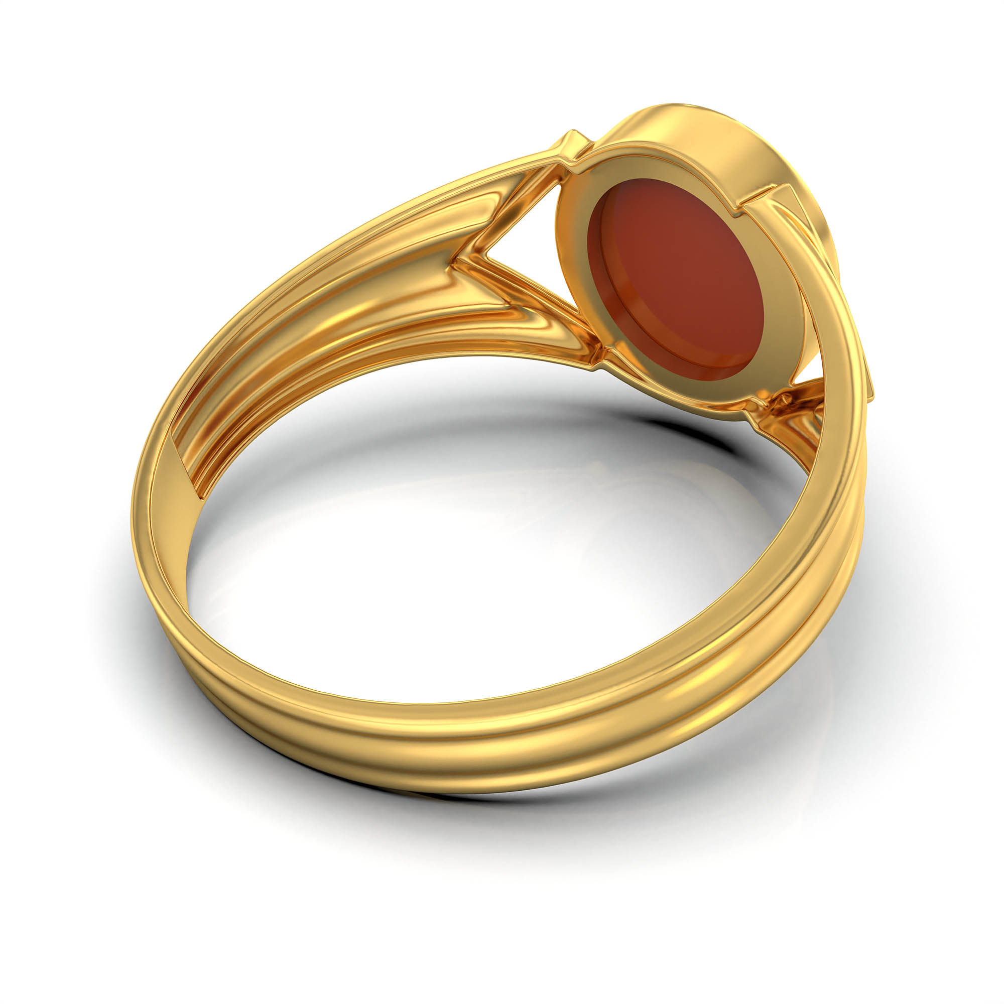 Red Coral (Moonga) Ring for Men in 22K Yellow Gold – Oval Cabochon 9x8 mm, Bezel Setting, 4 g (Design KF-1) thumbnail