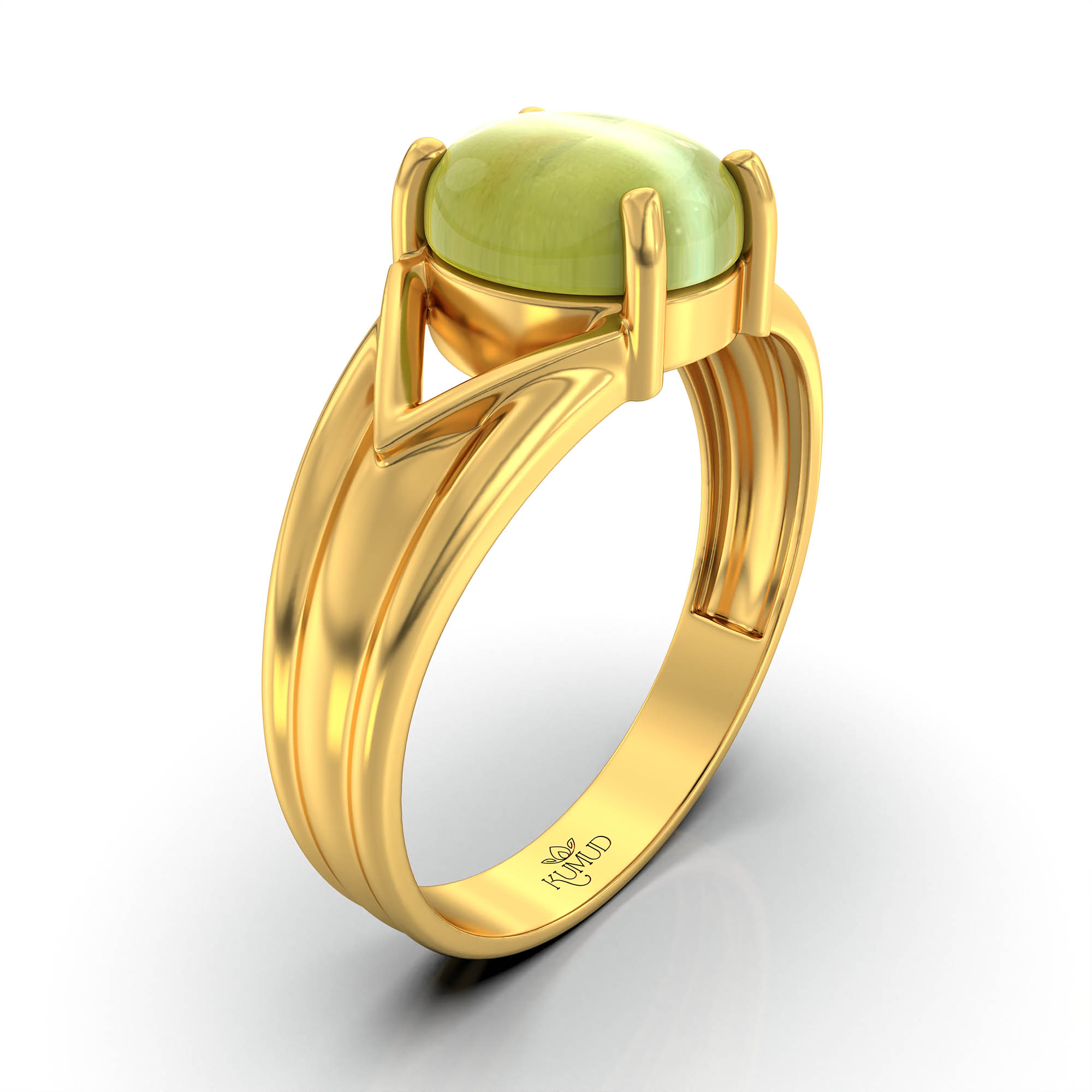 Cat's Eye (Lehsunia) Ring for Men in 22K Yellow Gold – Oval Cabochon 9x8 mm, Prong Setting, 4 g (Design KF-1) thumbnail