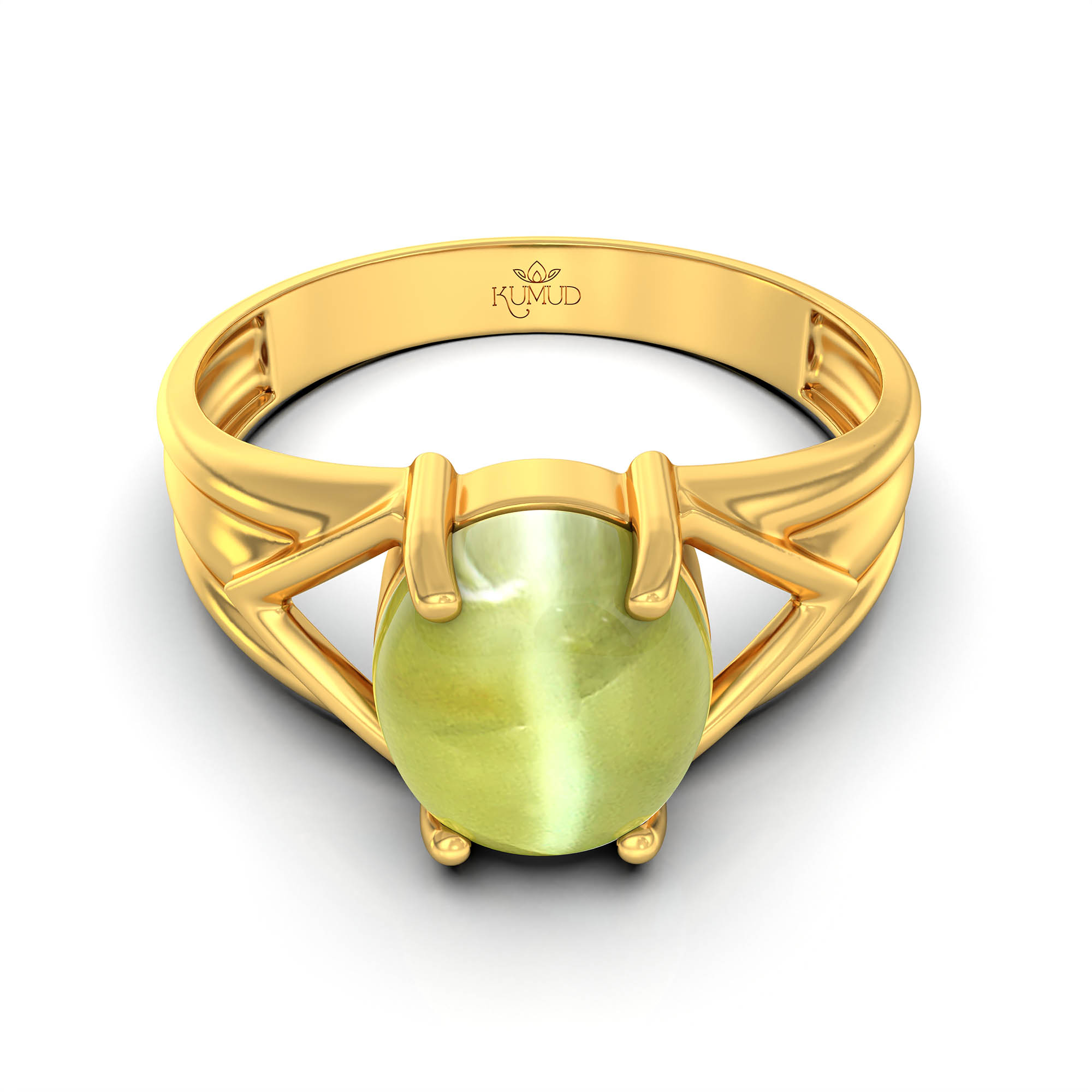 Cat's Eye (Lehsunia) Ring for Men in 22K Yellow Gold – Oval Cabochon 9x8 mm, Prong Setting, 4 g (Design KF-1) thumbnail