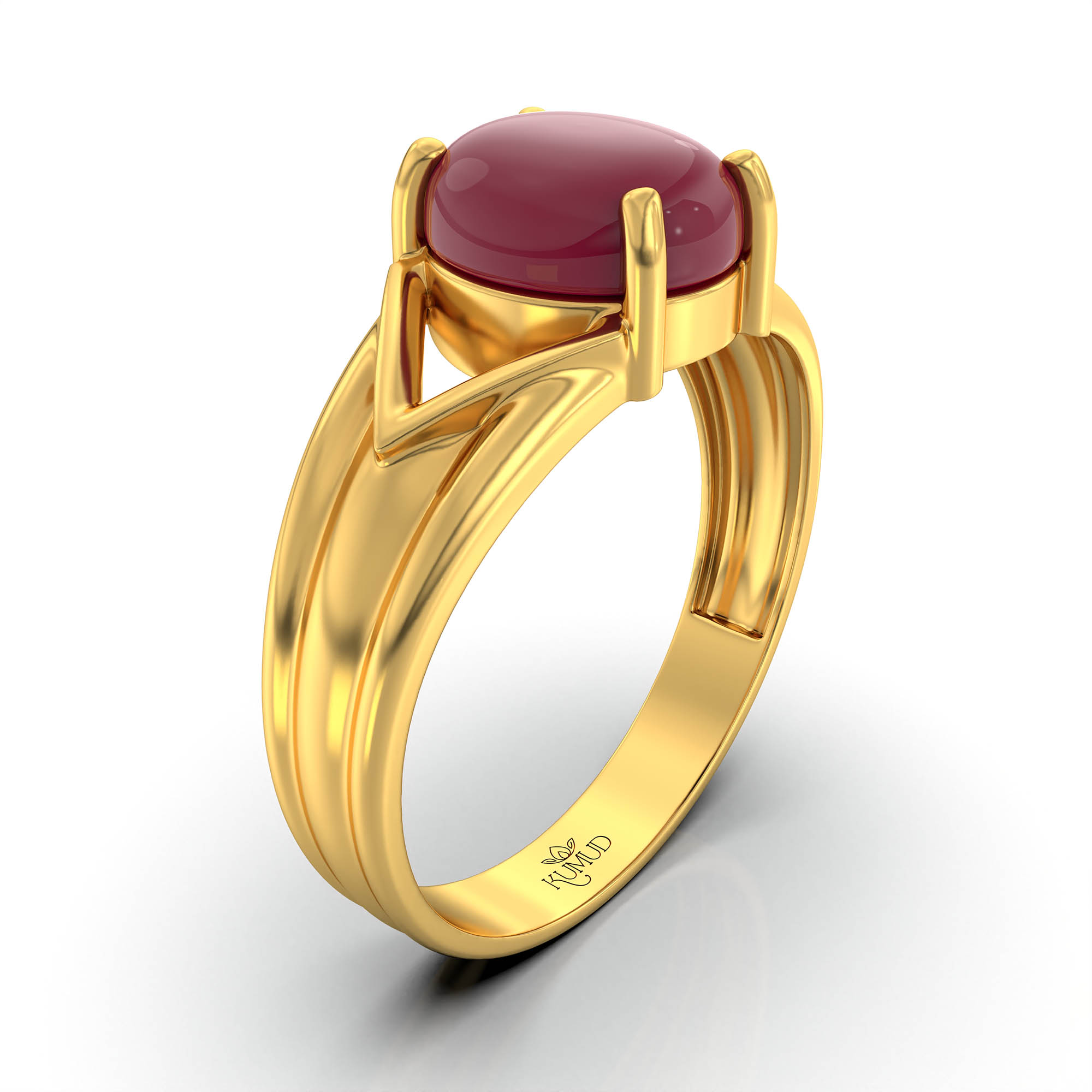 Ruby (Manik) Ring for Men in 22K Yellow Gold – Oval Cabochon 9x8 mm, Prong Setting, 4 g (Design KF-1) thumbnail