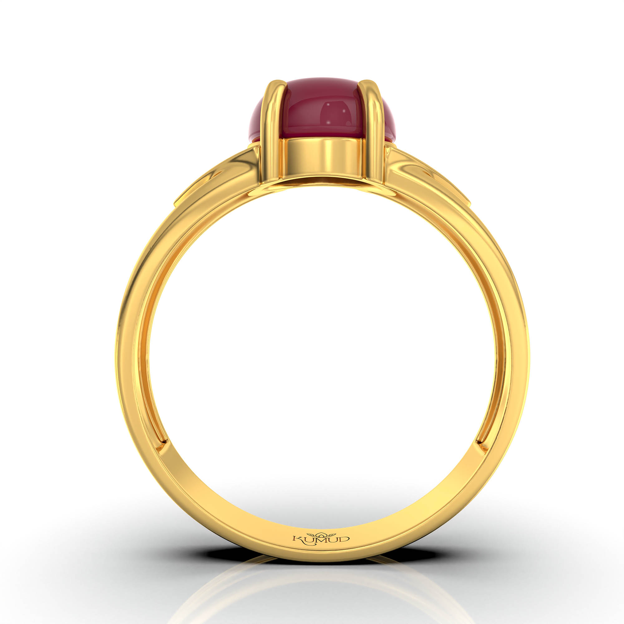 Ruby (Manik) Ring for Men in 22K Yellow Gold – Oval Cabochon 9x8 mm, Prong Setting, 4 g (Design KF-1) thumbnail