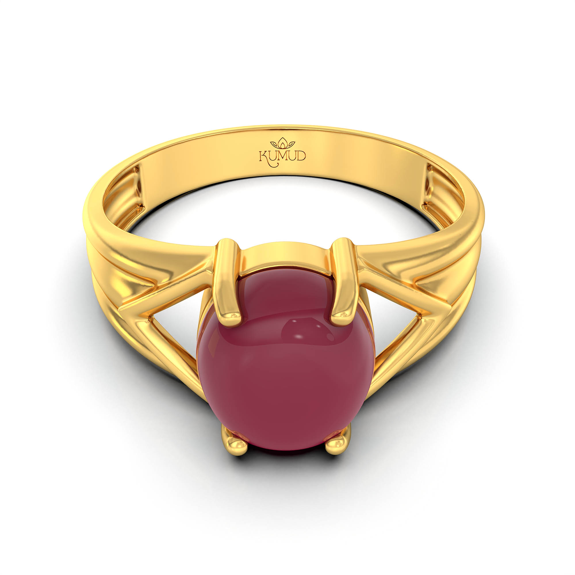 Ruby (Manik) Ring for Men in 22K Yellow Gold – Oval Cabochon 9x8 mm, Prong Setting, 4 g (Design KF-1) thumbnail