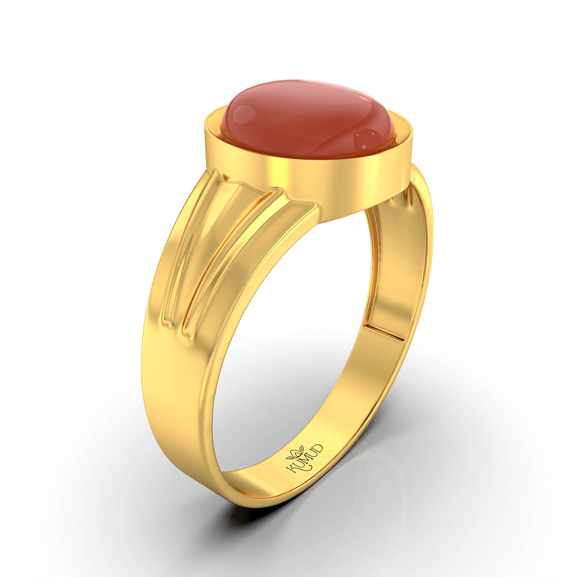 Red Coral (Moonga) Ring for Men in 22K Yellow Gold – Oval Cabochon 9x8 mm, Bezel Setting, 4 g (Design KF-2) thumbnail
