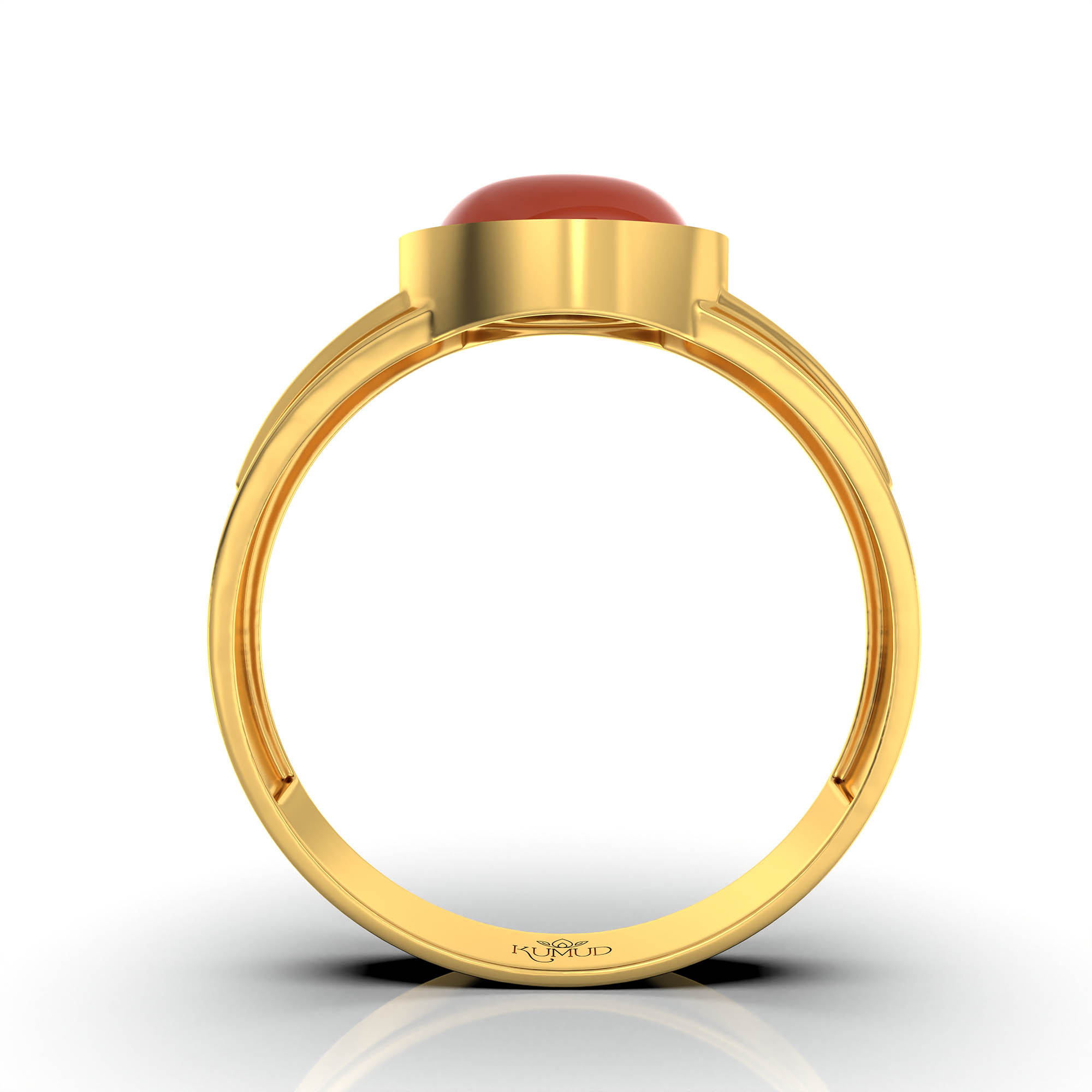 Red Coral (Moonga) Ring for Men in 22K Yellow Gold – Oval Cabochon 9x8 mm, Bezel Setting, 4 g (Design KF-2) thumbnail