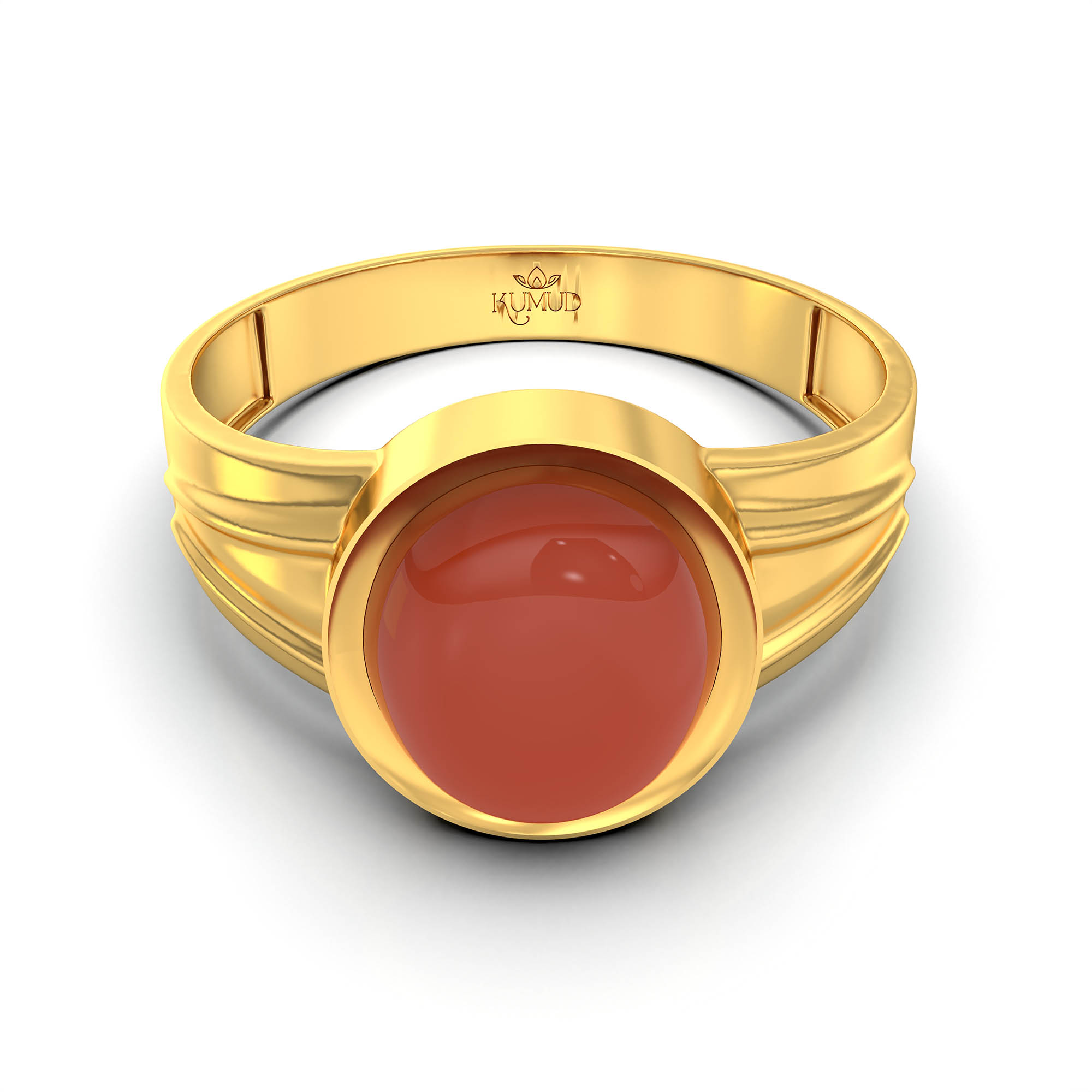 Red Coral (Moonga) Ring for Men in 22K Yellow Gold – Oval Cabochon 9x8 mm, Bezel Setting, 4 g (Design KF-2) thumbnail