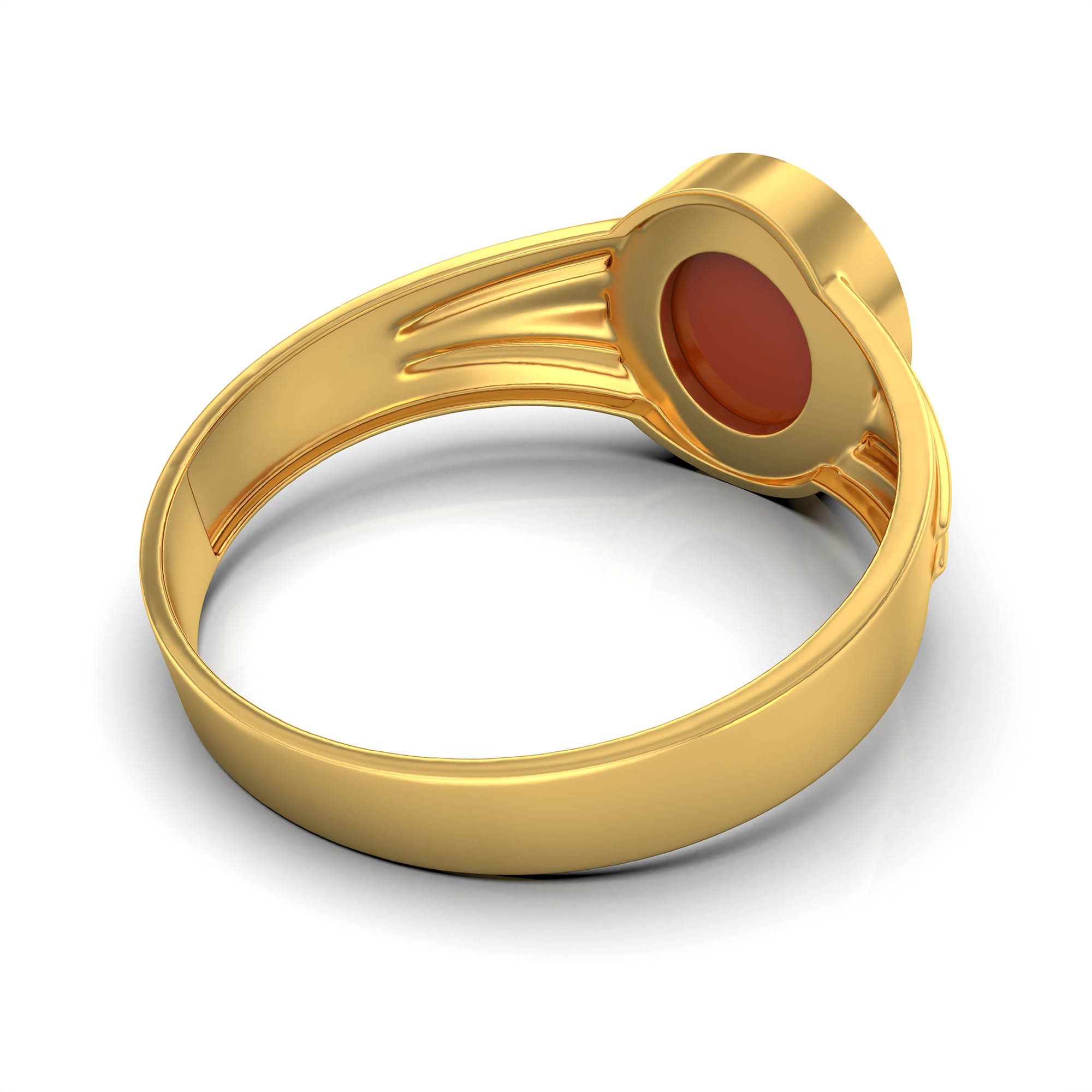 Red Coral (Moonga) Ring for Men in 22K Yellow Gold – Oval Cabochon 9x8 mm, Bezel Setting, 4 g (Design KF-2) thumbnail