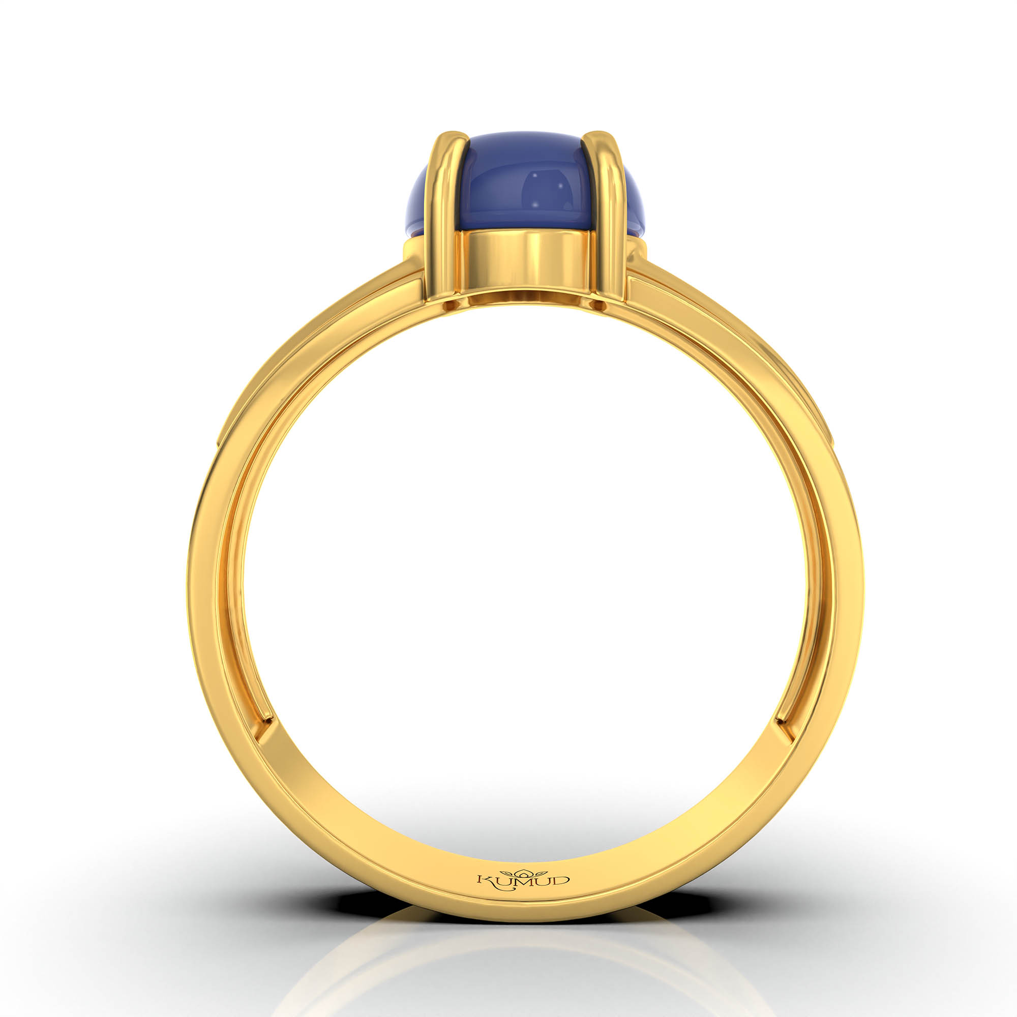 Blue Sapphire (Neelam) Ring for Men in 22K Yellow Gold – Oval Cabochon 9x8 mm, Prong Setting, 4 g (Design KF-2) thumbnail