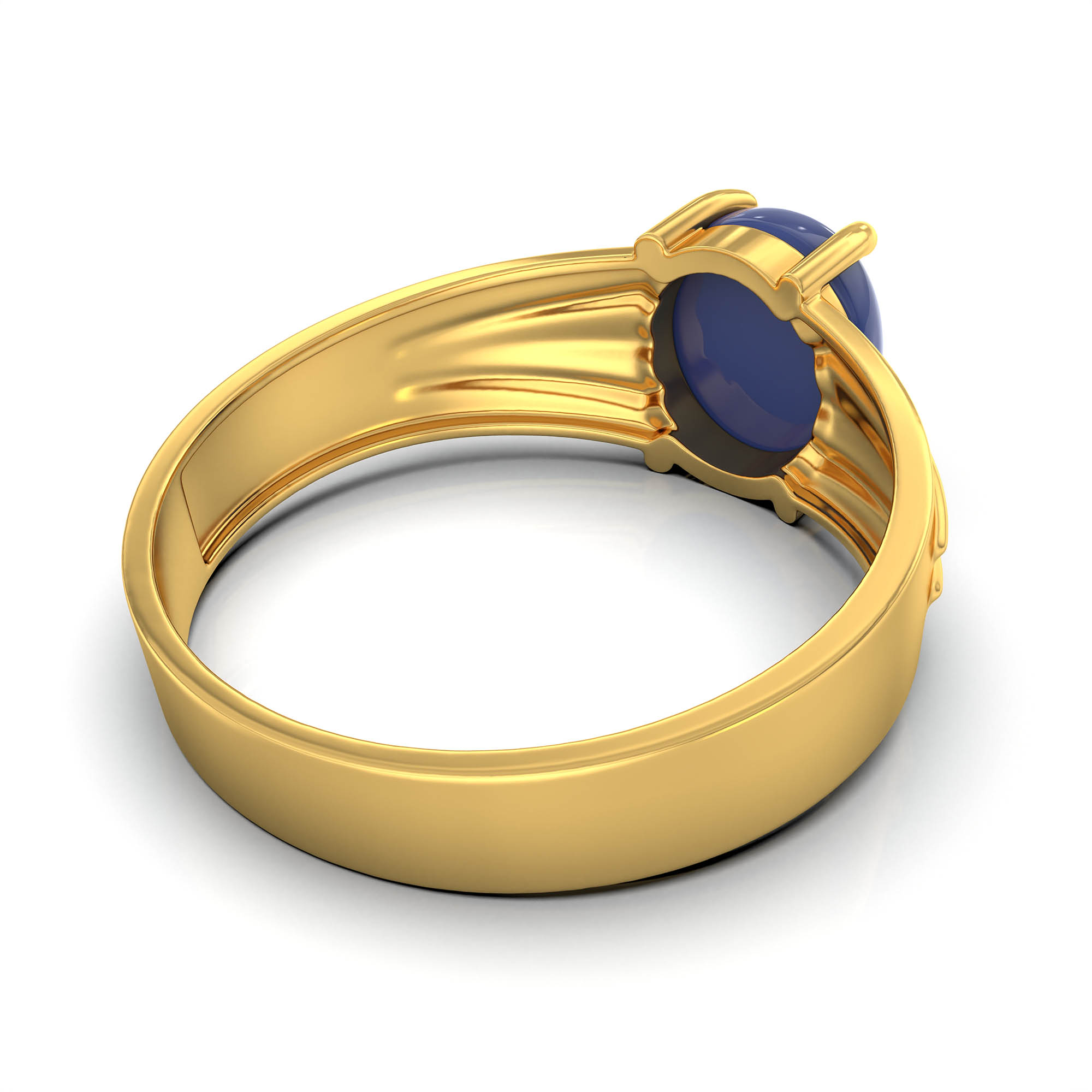 Blue Sapphire (Neelam) Ring for Men in 22K Yellow Gold – Oval Cabochon 9x8 mm, Prong Setting, 4 g (Design KF-2) thumbnail