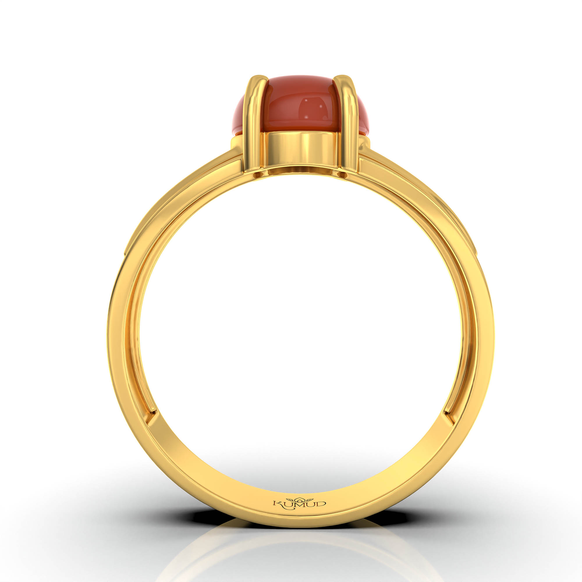 Red Coral (Moonga) Ring for Men in 22K Yellow Gold – Oval Cabochon 9x8 mm, Prong Setting, 4 g (Design KF-2) thumbnail