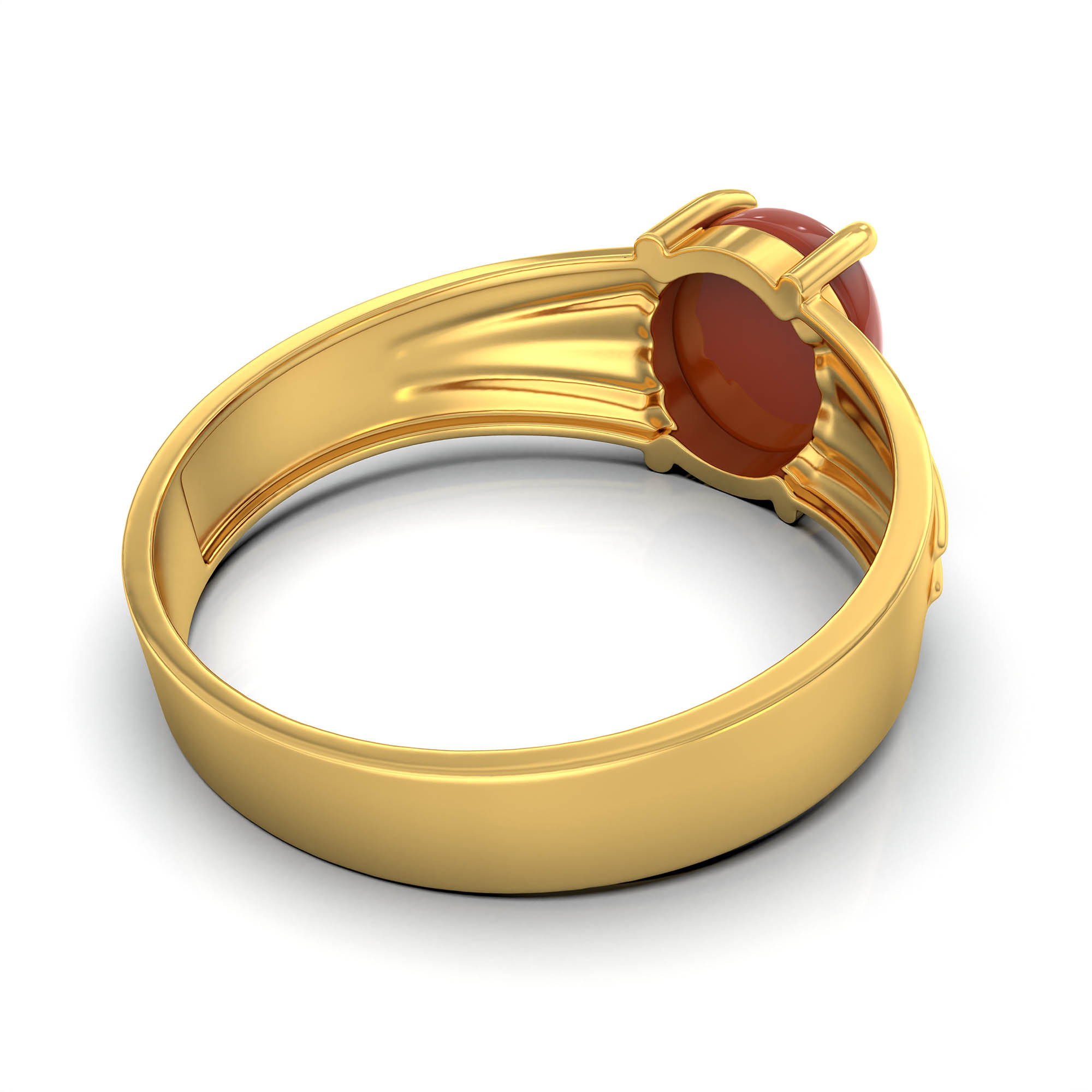 Red Coral (Moonga) Ring for Men in 22K Yellow Gold – Oval Cabochon 9x8 mm, Prong Setting, 4 g (Design KF-2) thumbnail