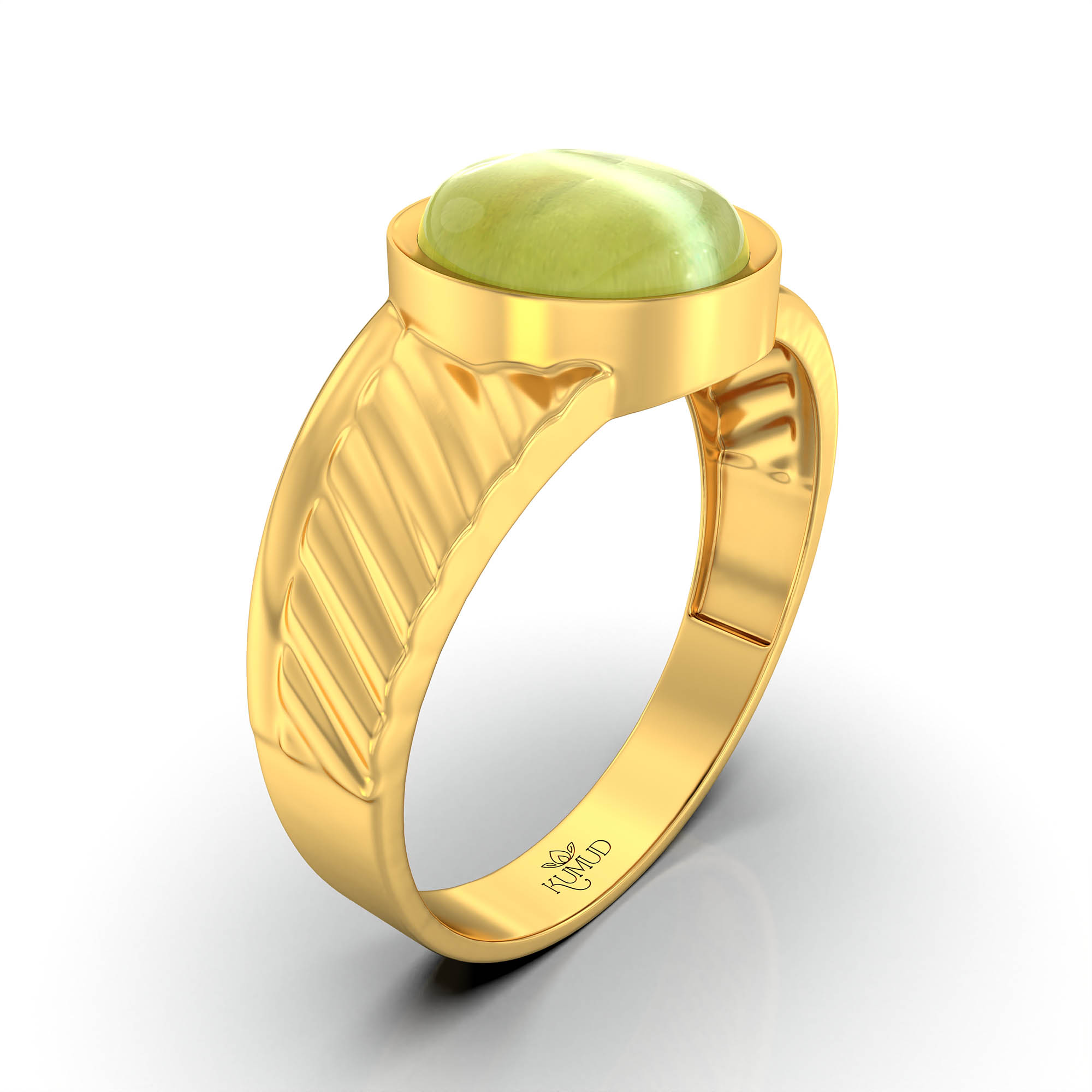 Cat's Eye (Lehsunia) Ring for Men in 22K Yellow Gold – Oval Cabochon 9x8 mm, Bezel Setting, 4 g (Design KF-3) thumbnail
