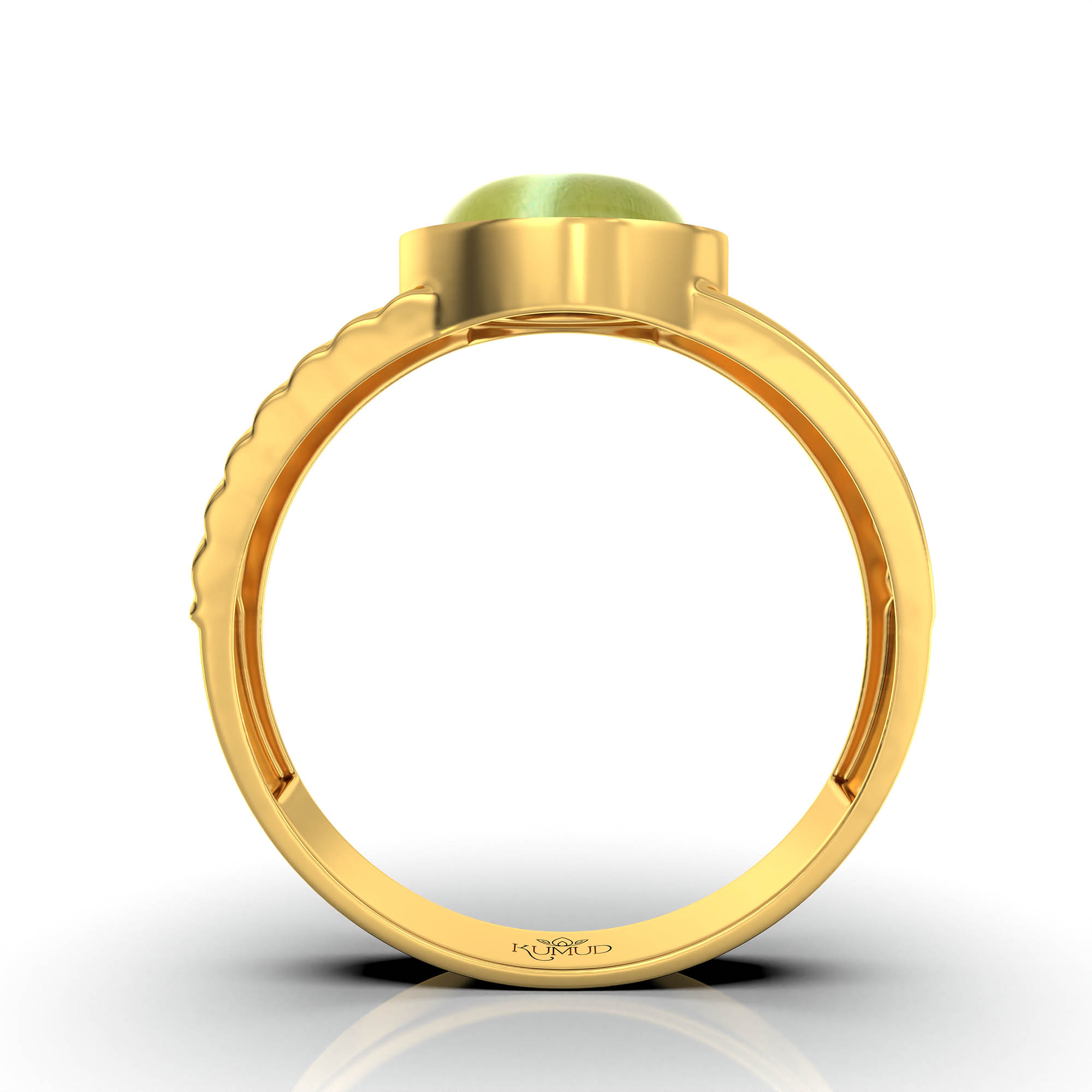 Cat's Eye (Lehsunia) Ring for Men in 22K Yellow Gold – Oval Cabochon 9x8 mm, Bezel Setting, 4 g (Design KF-3) thumbnail