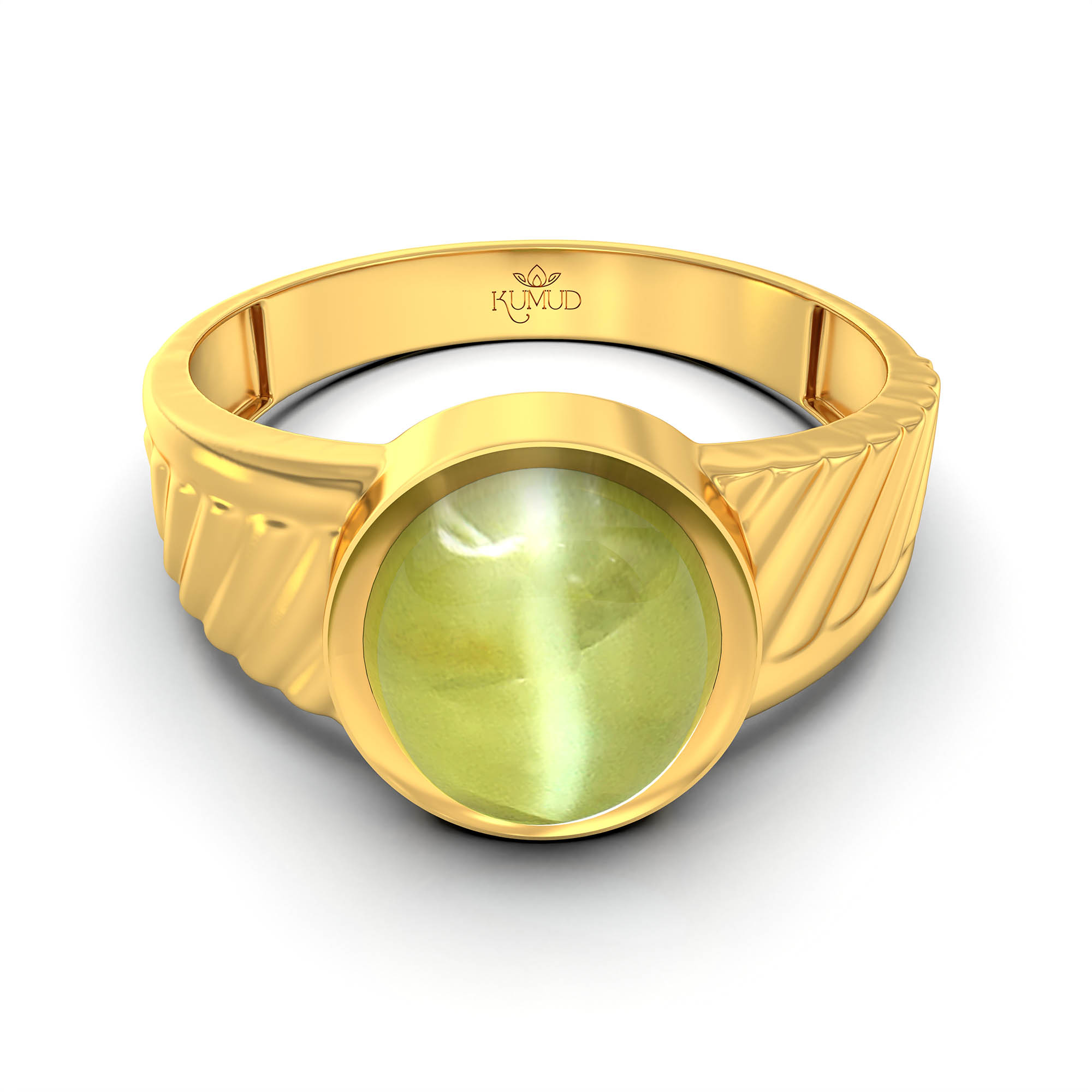 Cat's Eye (Lehsunia) Ring for Men in 22K Yellow Gold – Oval Cabochon 9x8 mm, Bezel Setting, 4 g (Design KF-3) thumbnail