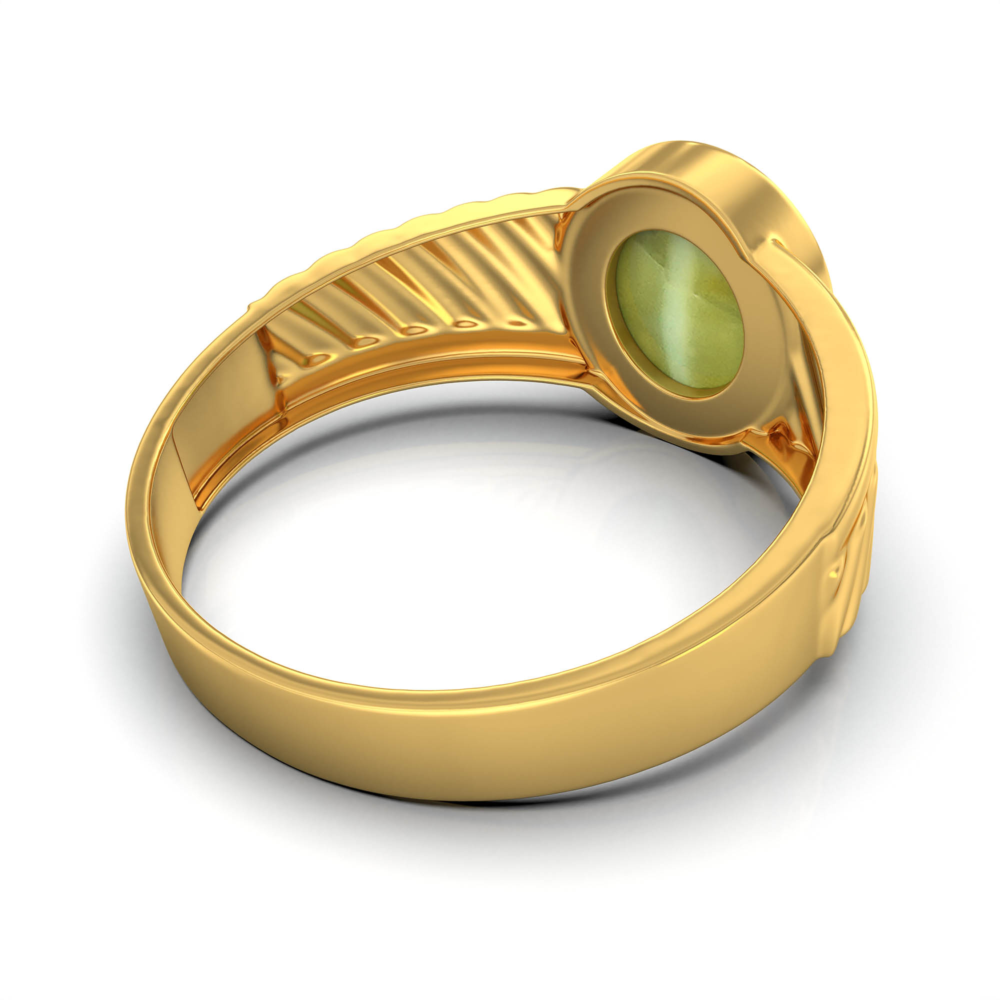 Cat's Eye (Lehsunia) Ring for Men in 22K Yellow Gold – Oval Cabochon 9x8 mm, Bezel Setting, 4 g (Design KF-3) thumbnail