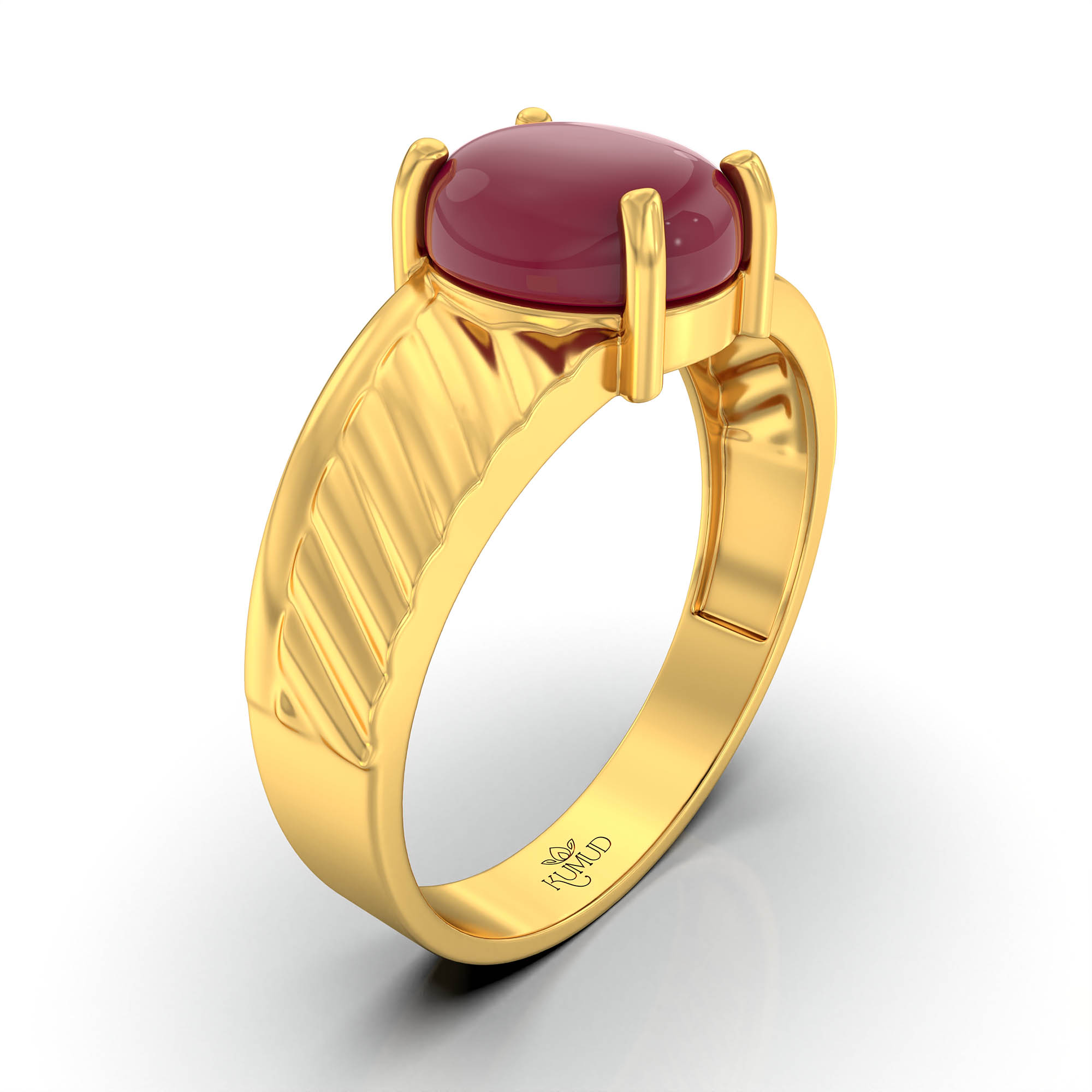 Ruby (Manik) Ring for Men in 22K Yellow Gold – Oval Cabochon 9x8 mm, Prong Setting, 4 g (Design KF-3) thumbnail