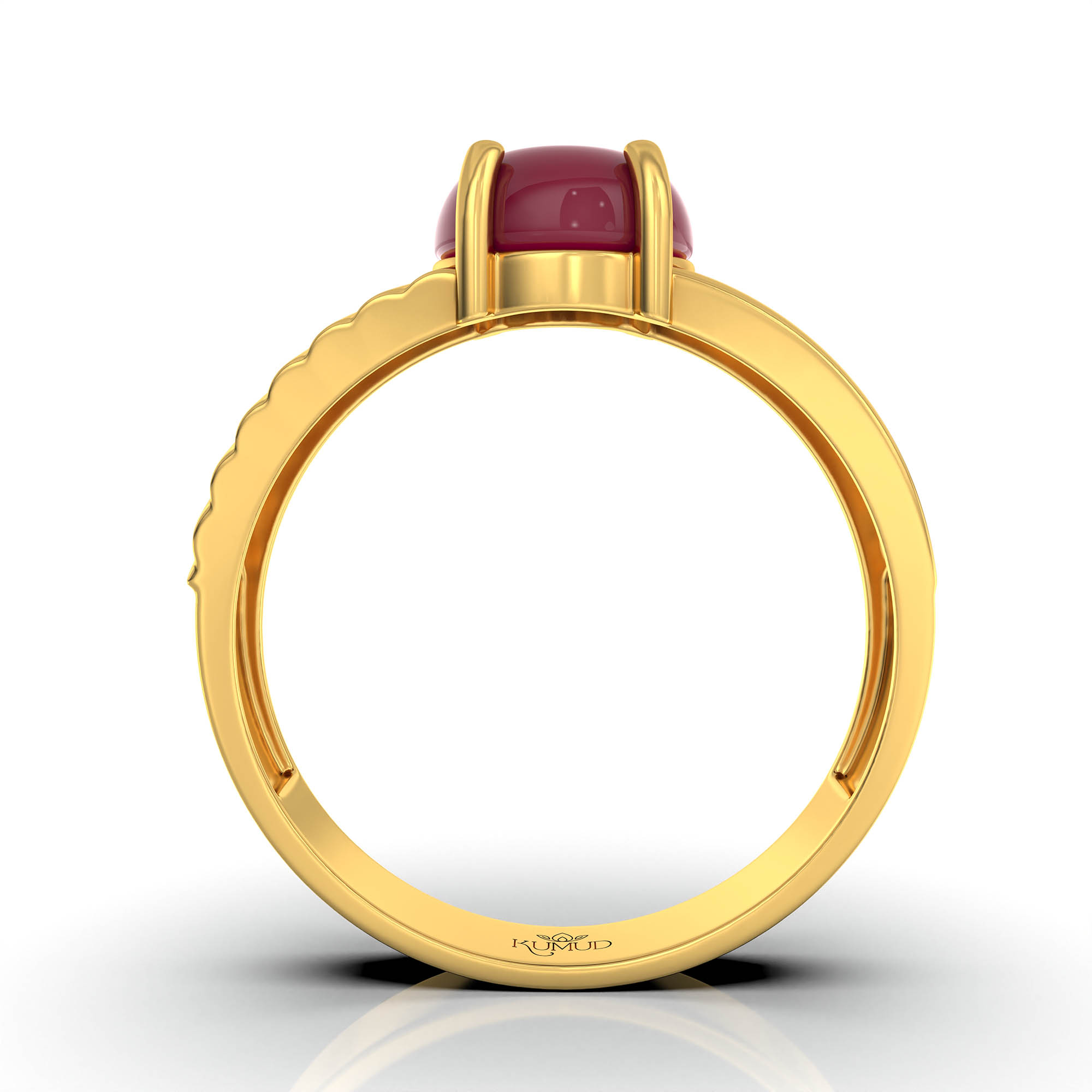 Ruby (Manik) Ring for Men in 22K Yellow Gold – Oval Cabochon 9x8 mm, Prong Setting, 4 g (Design KF-3) thumbnail