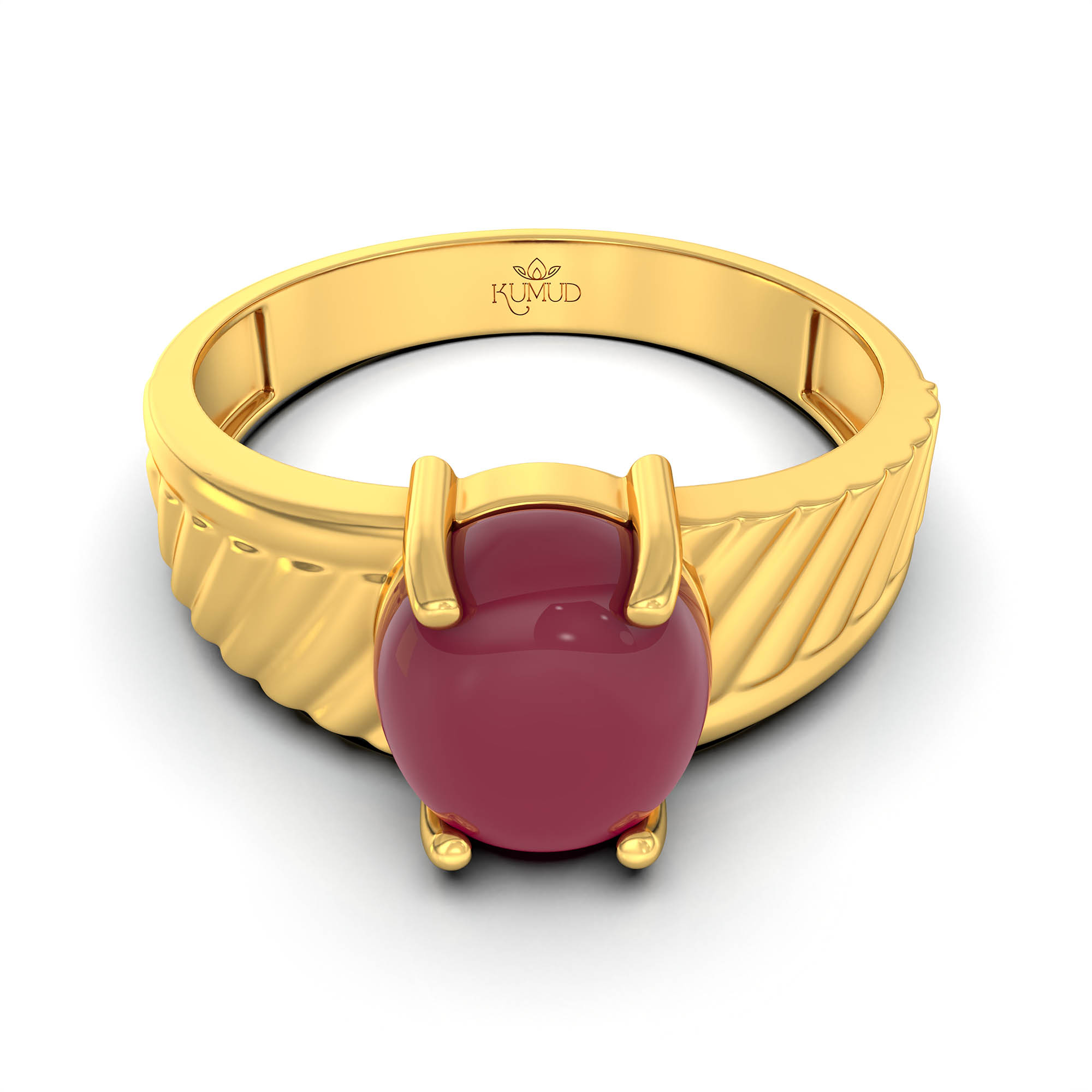 Ruby (Manik) Ring for Men in 22K Yellow Gold – Oval Cabochon 9x8 mm, Prong Setting, 4 g (Design KF-3) thumbnail