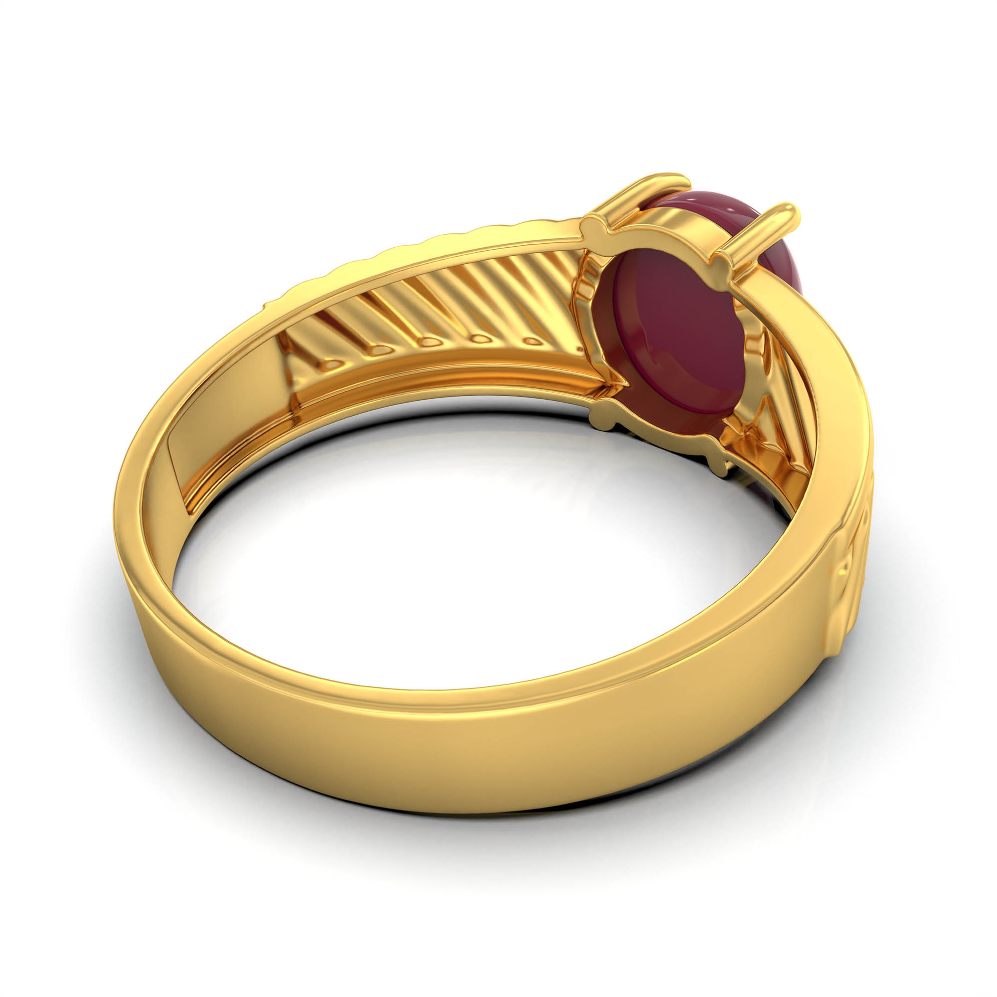 Ruby (Manik) Ring for Men in 22K Yellow Gold – Oval Cabochon 9x8 mm, Prong Setting, 4 g (Design KF-3) thumbnail