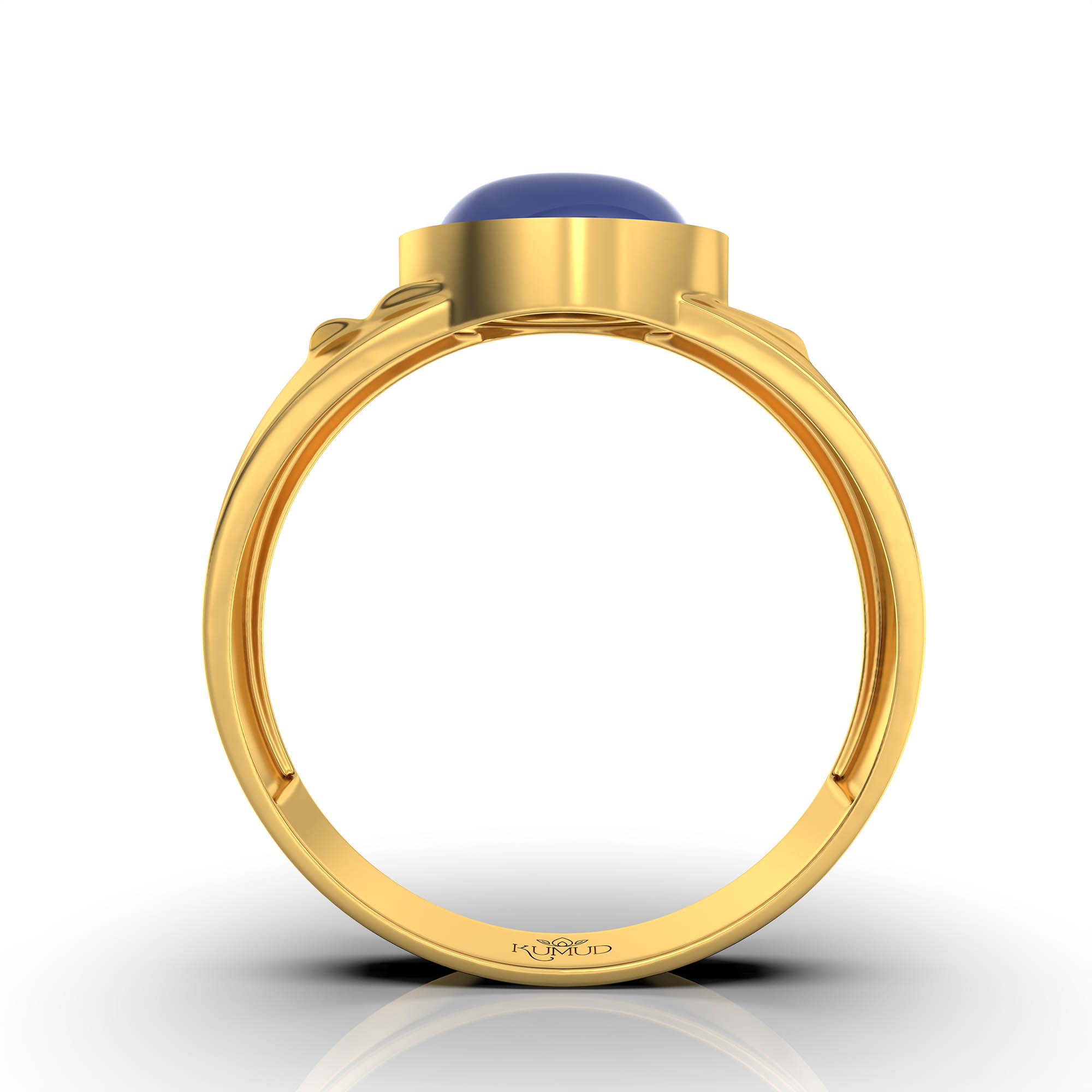 Blue Sapphire (Neelam) Ring for Men in 22K Yellow Gold – Oval Cabochon 9x8 mm, Bezel Setting, 4 g (Design KF-4) thumbnail