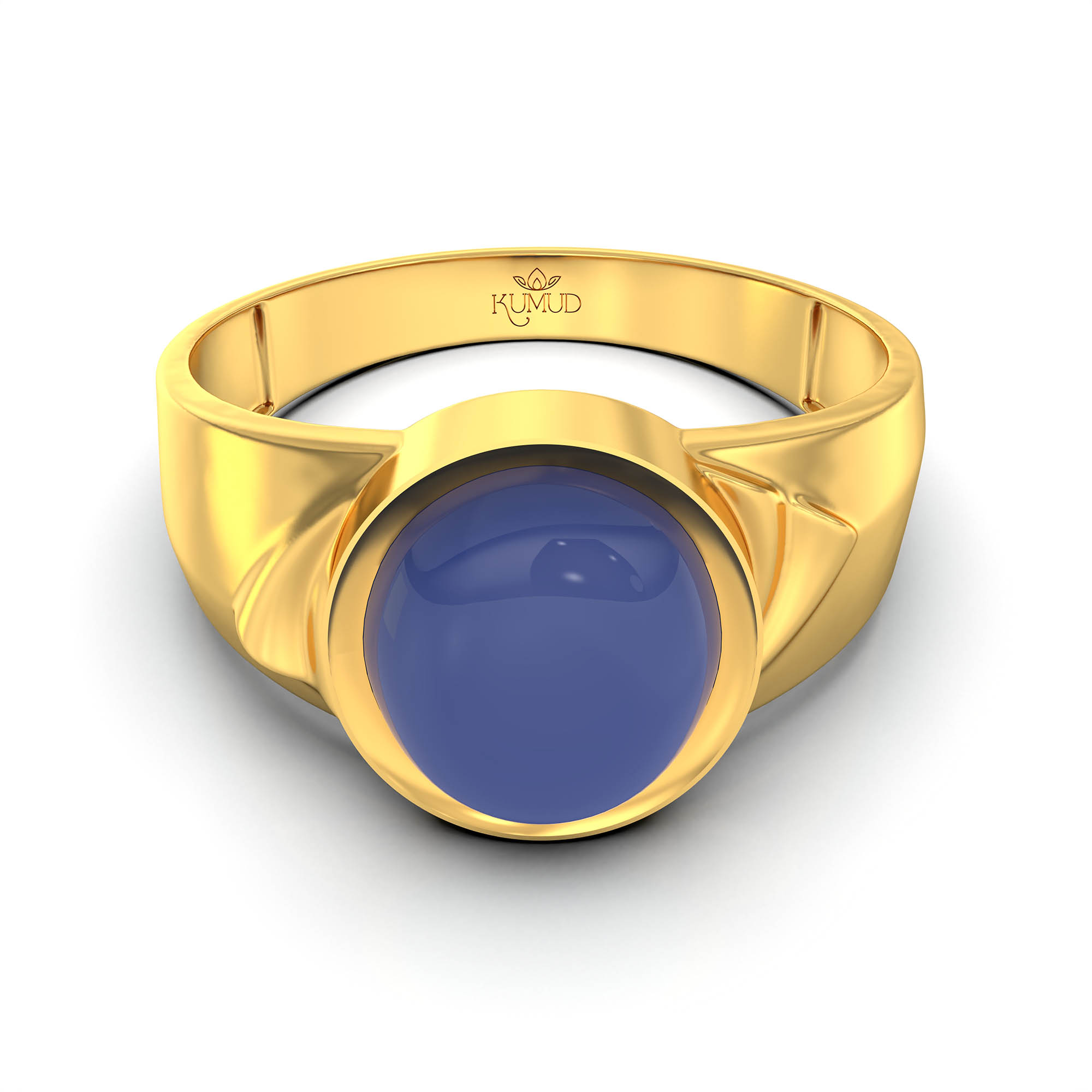 Blue Sapphire (Neelam) Ring for Men in 22K Yellow Gold – Oval Cabochon 9x8 mm, Bezel Setting, 4 g (Design KF-4) thumbnail