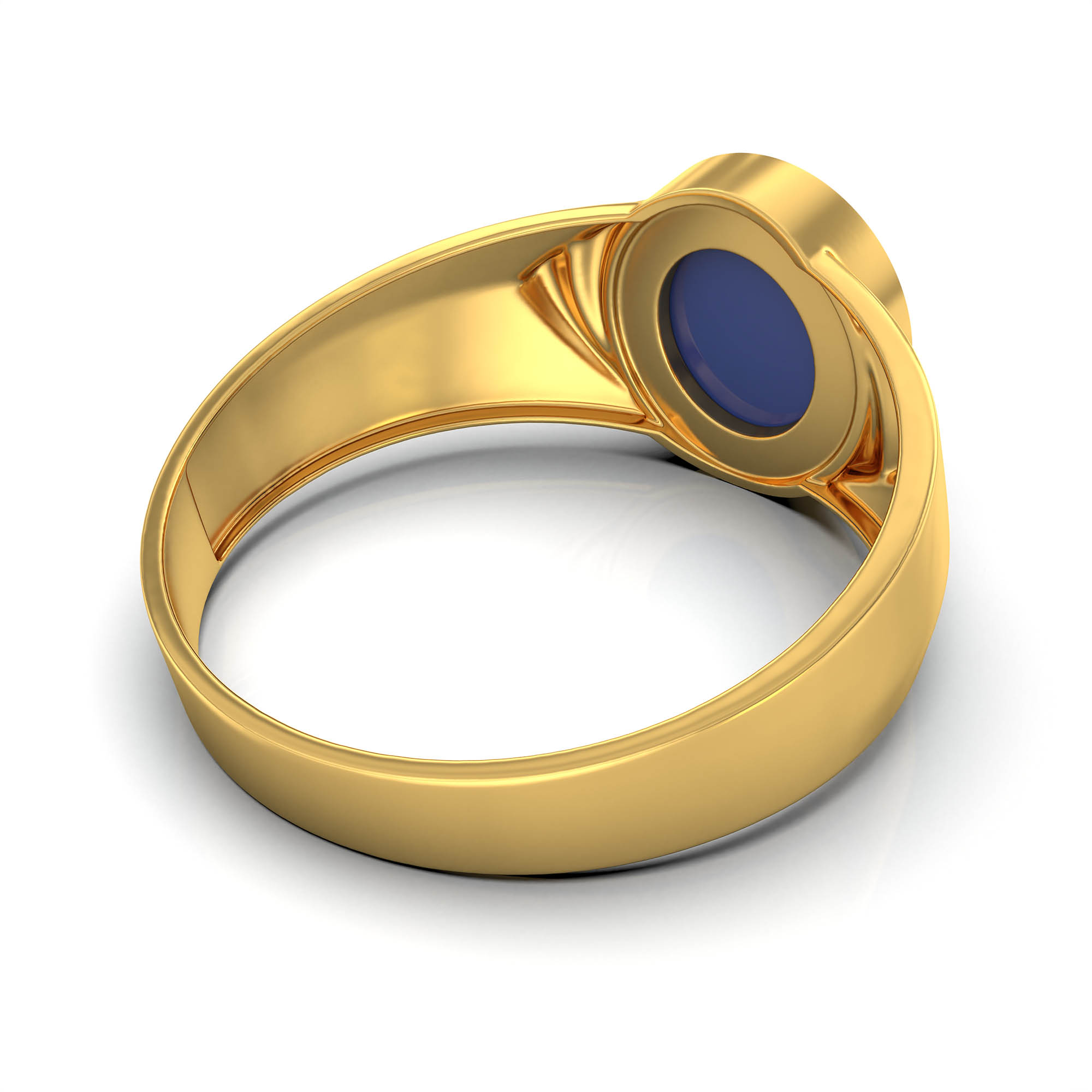Blue Sapphire (Neelam) Ring for Men in 22K Yellow Gold – Oval Cabochon 9x8 mm, Bezel Setting, 4 g (Design KF-4) thumbnail