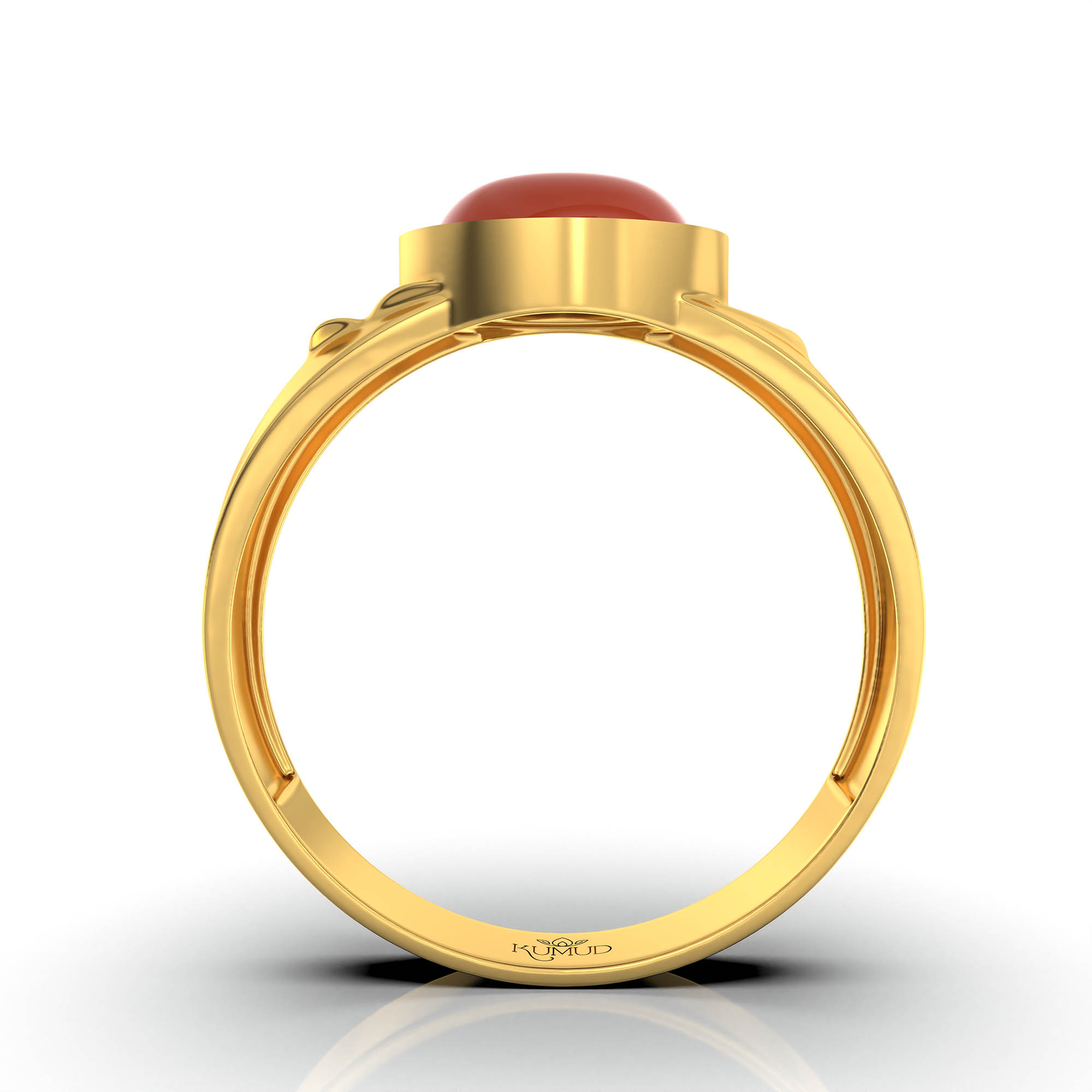 Red Coral (Moonga) Ring for Men in 22K Yellow Gold – Oval Cabochon 9x8 mm, Bezel Setting, 4 g (Design KF-4) thumbnail