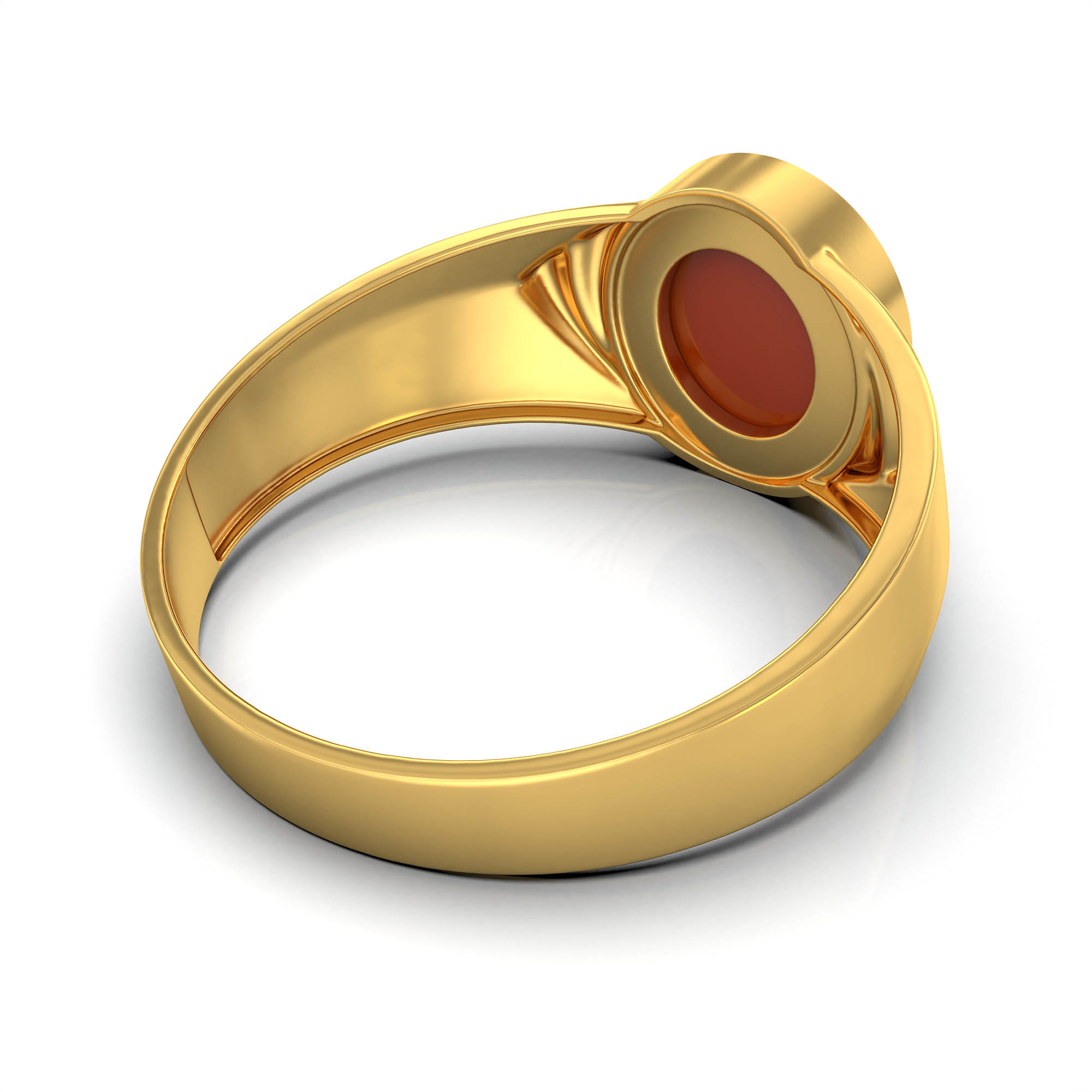 Red Coral (Moonga) Ring for Men in 22K Yellow Gold – Oval Cabochon 9x8 mm, Bezel Setting, 4 g (Design KF-4) thumbnail