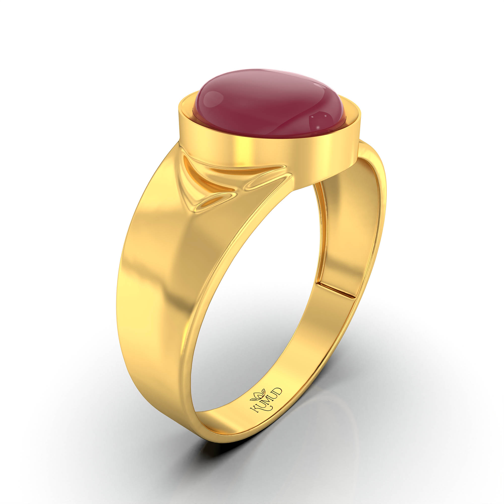 Ruby (Manik) Ring for Men in 22K Yellow Gold – Oval Cabochon 9x8 mm, Bezel Setting, 4 g (Design KF-4) thumbnail