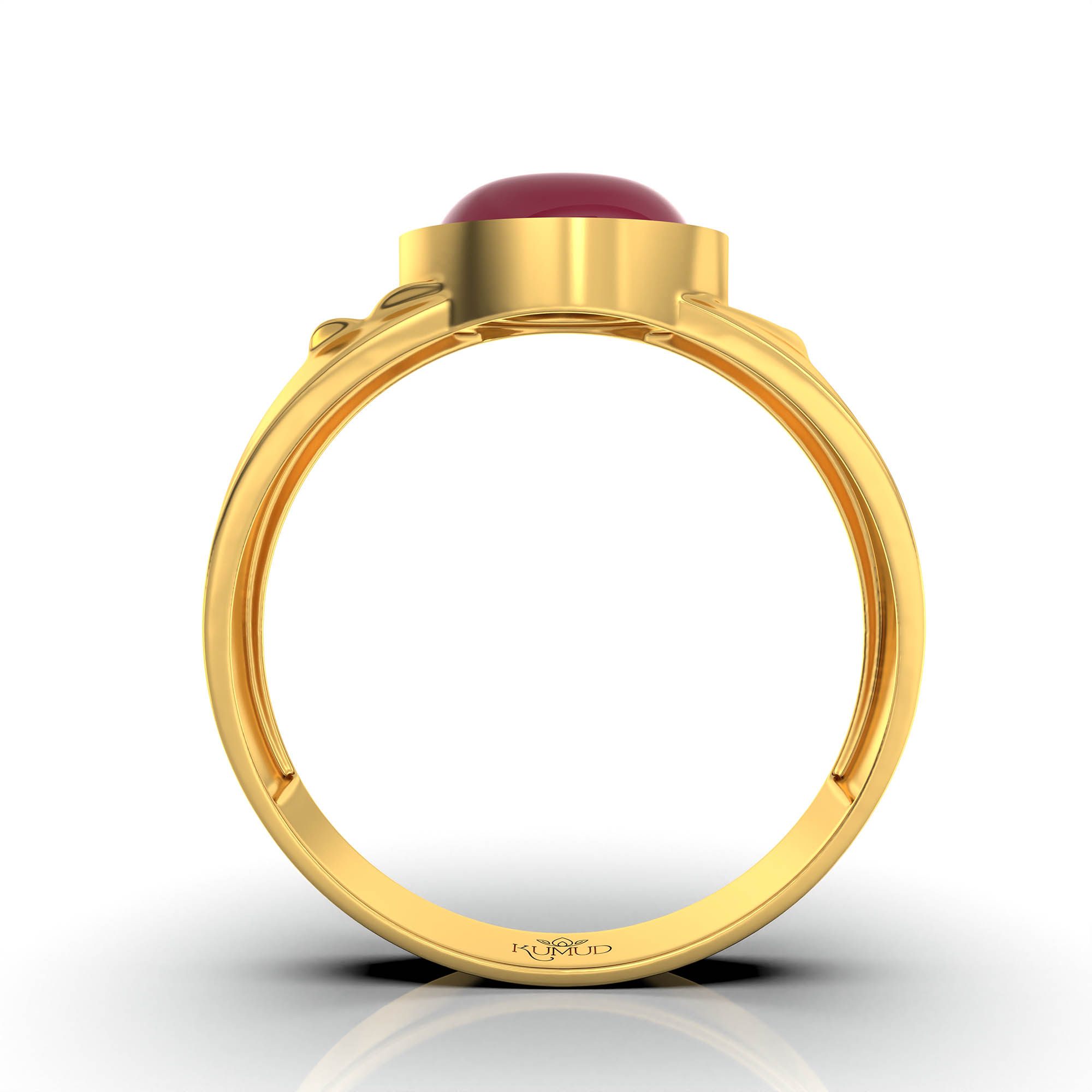 Ruby (Manik) Ring for Men in 22K Yellow Gold – Oval Cabochon 9x8 mm, Bezel Setting, 4 g (Design KF-4) thumbnail