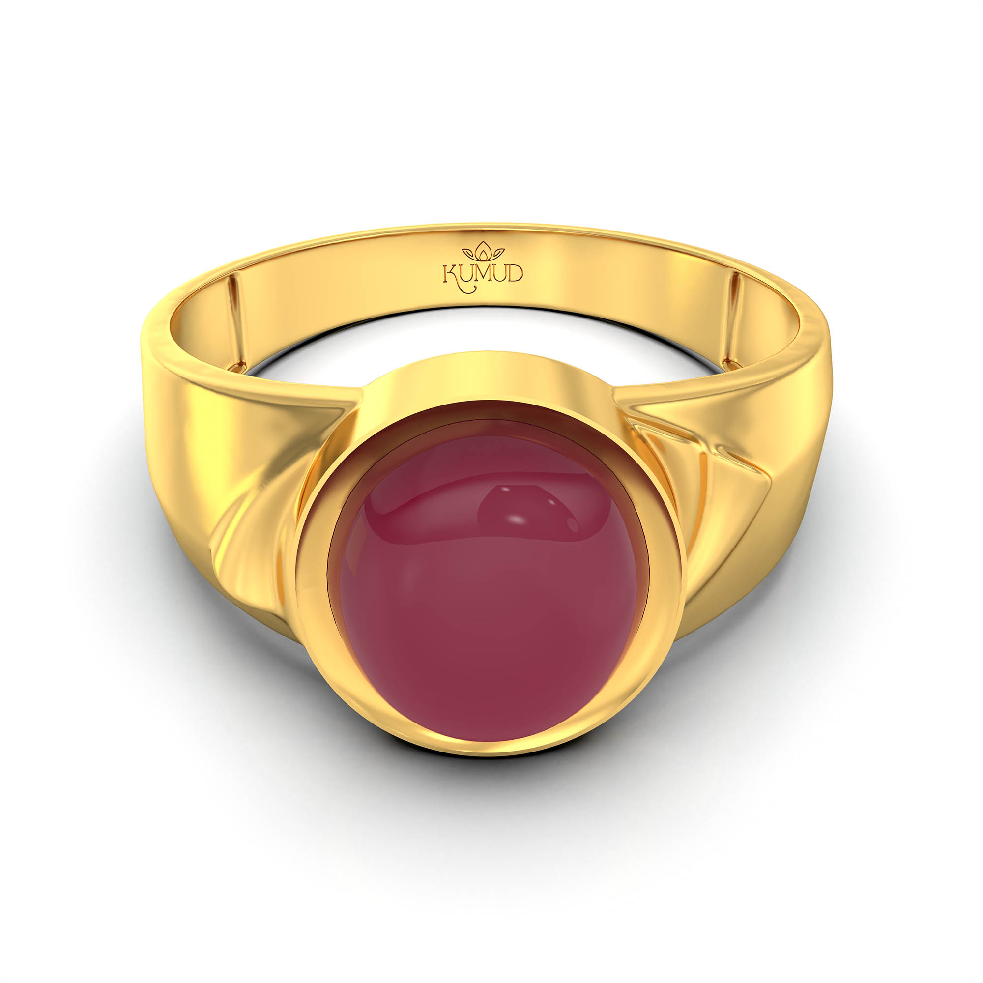 Ruby (Manik) Ring for Men in 22K Yellow Gold – Oval Cabochon 9x8 mm, Bezel Setting, 4 g (Design KF-4) thumbnail
