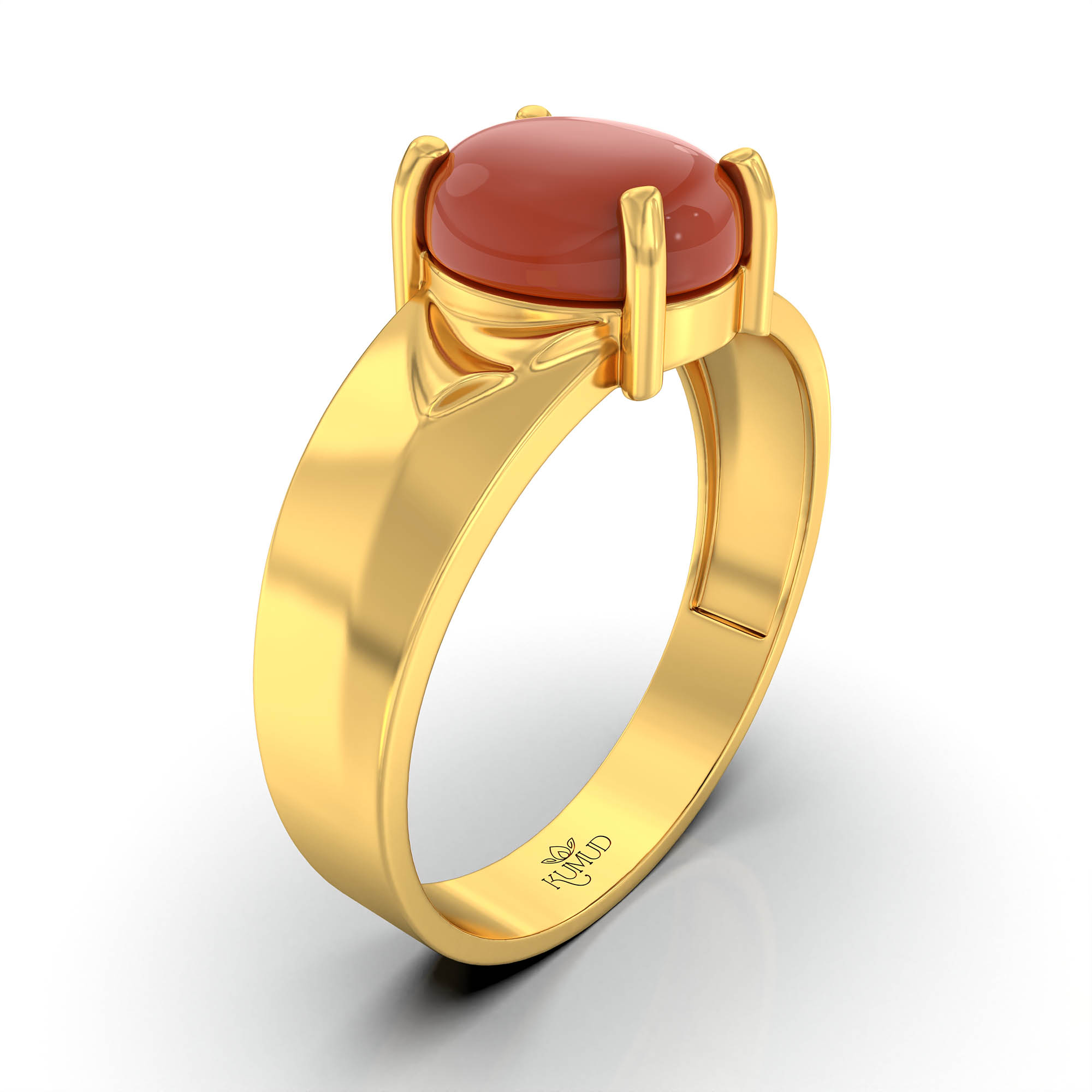 Red Coral (Moonga) Ring for Men in 22K Yellow Gold – Oval Cabochon 9x8 mm, Prong Setting, 4 g (Design KF-4) thumbnail