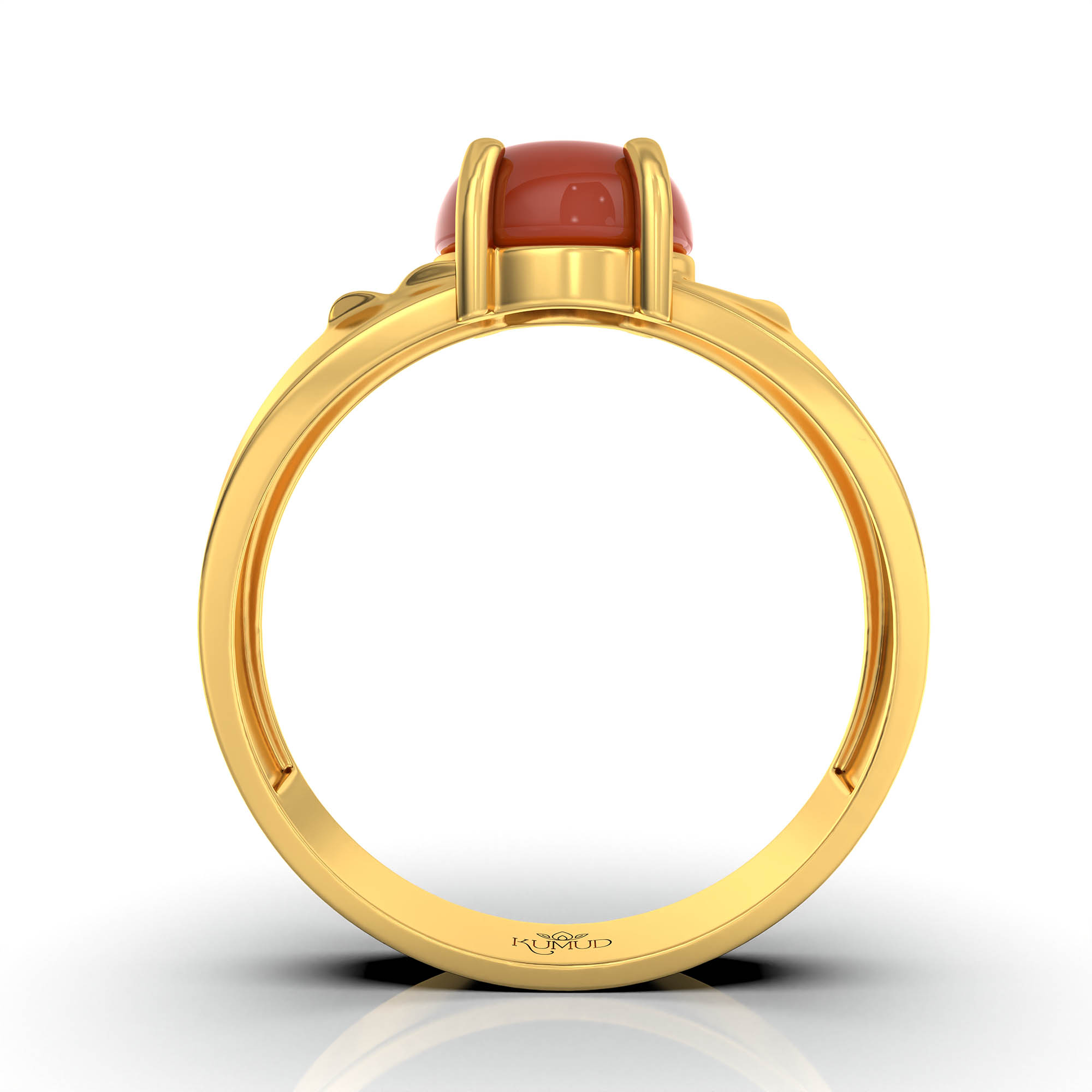 Red Coral (Moonga) Ring for Men in 22K Yellow Gold – Oval Cabochon 9x8 mm, Prong Setting, 4 g (Design KF-4) thumbnail