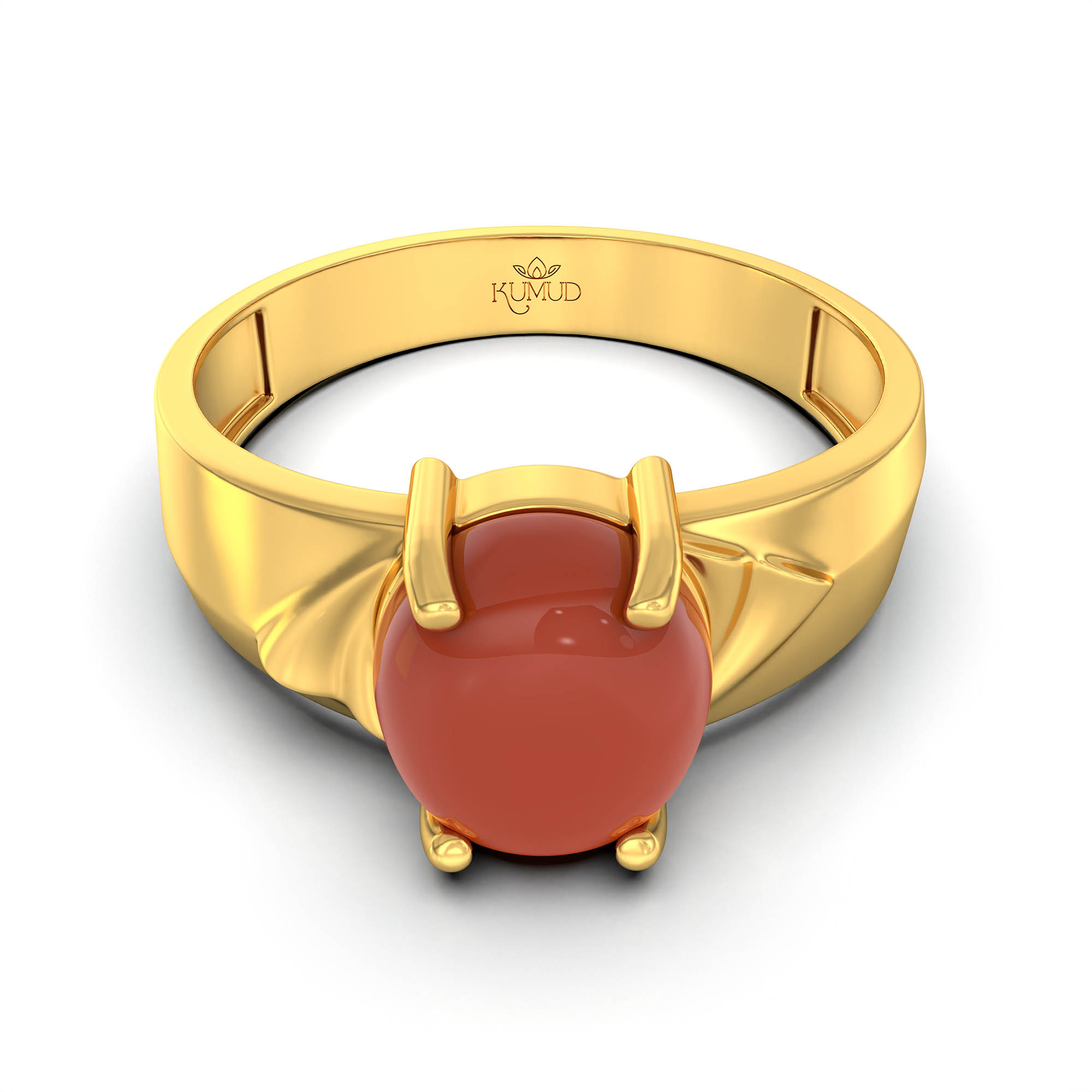 Red Coral (Moonga) Ring for Men in 22K Yellow Gold – Oval Cabochon 9x8 mm, Prong Setting, 4 g (Design KF-4) thumbnail