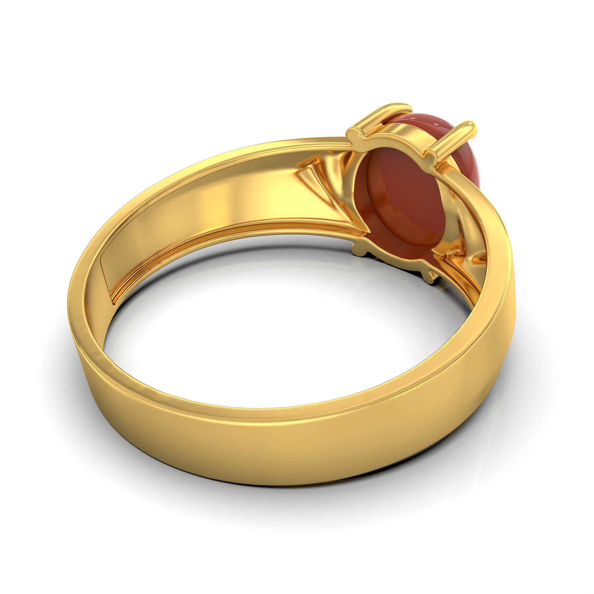 Red Coral (Moonga) Ring for Men in 22K Yellow Gold – Oval Cabochon 9x8 mm, Prong Setting, 4 g (Design KF-4) thumbnail