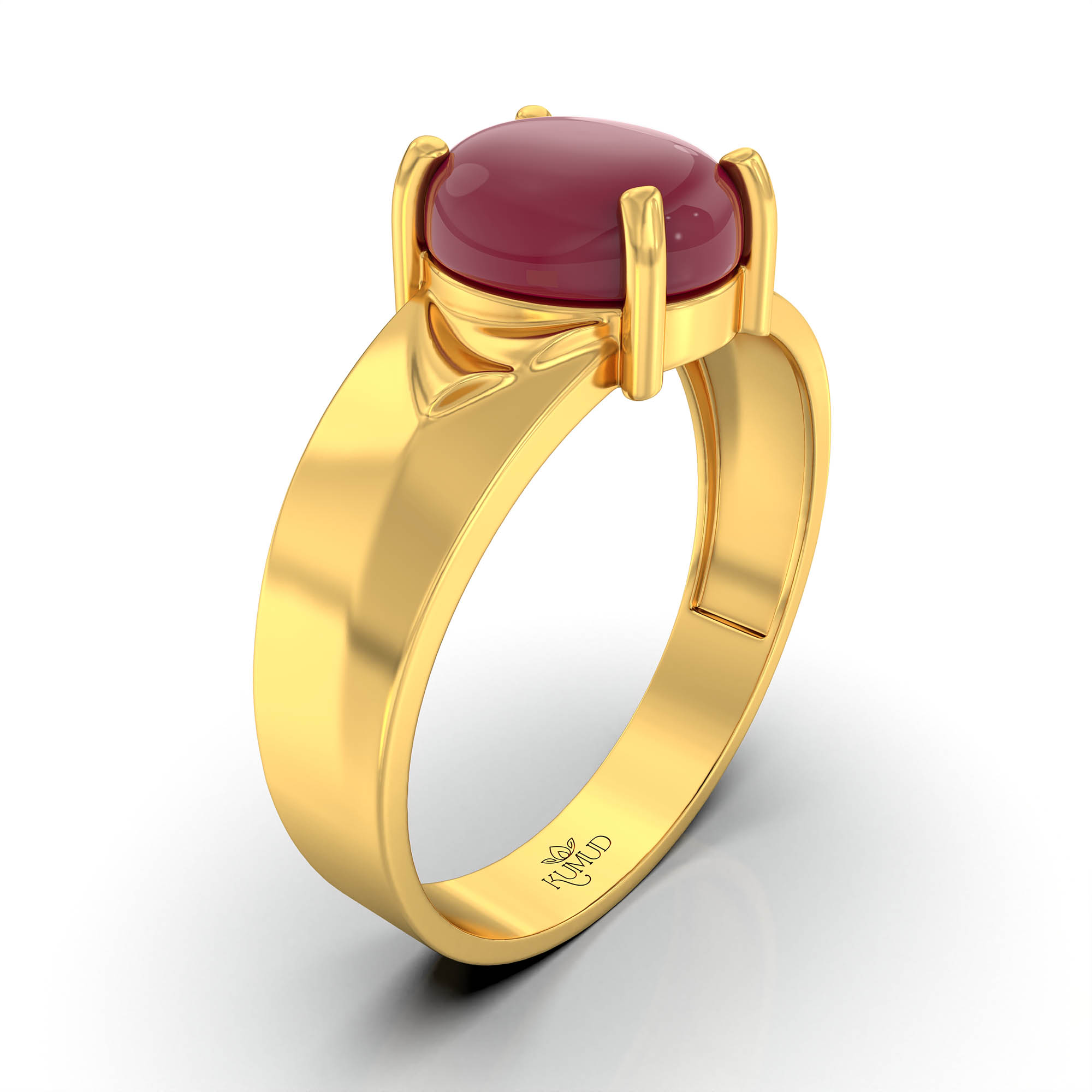 Ruby (Manik) Ring for Men in 22K Yellow Gold – Oval Cabochon 9x8 mm, Prong Setting, 4 g (Design KF-4) thumbnail