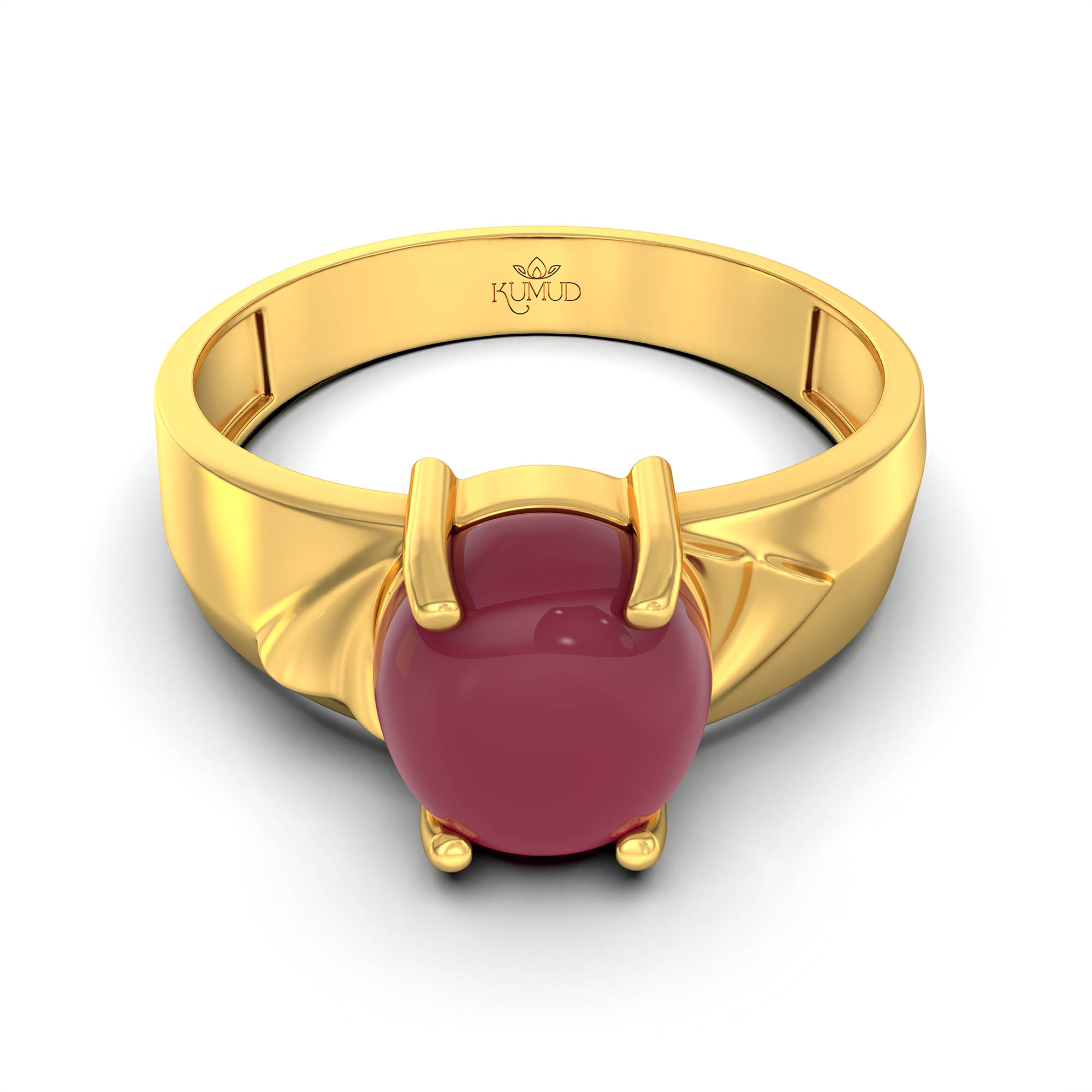 Ruby (Manik) Ring for Men in 22K Yellow Gold – Oval Cabochon 9x8 mm, Prong Setting, 4 g (Design KF-4) thumbnail