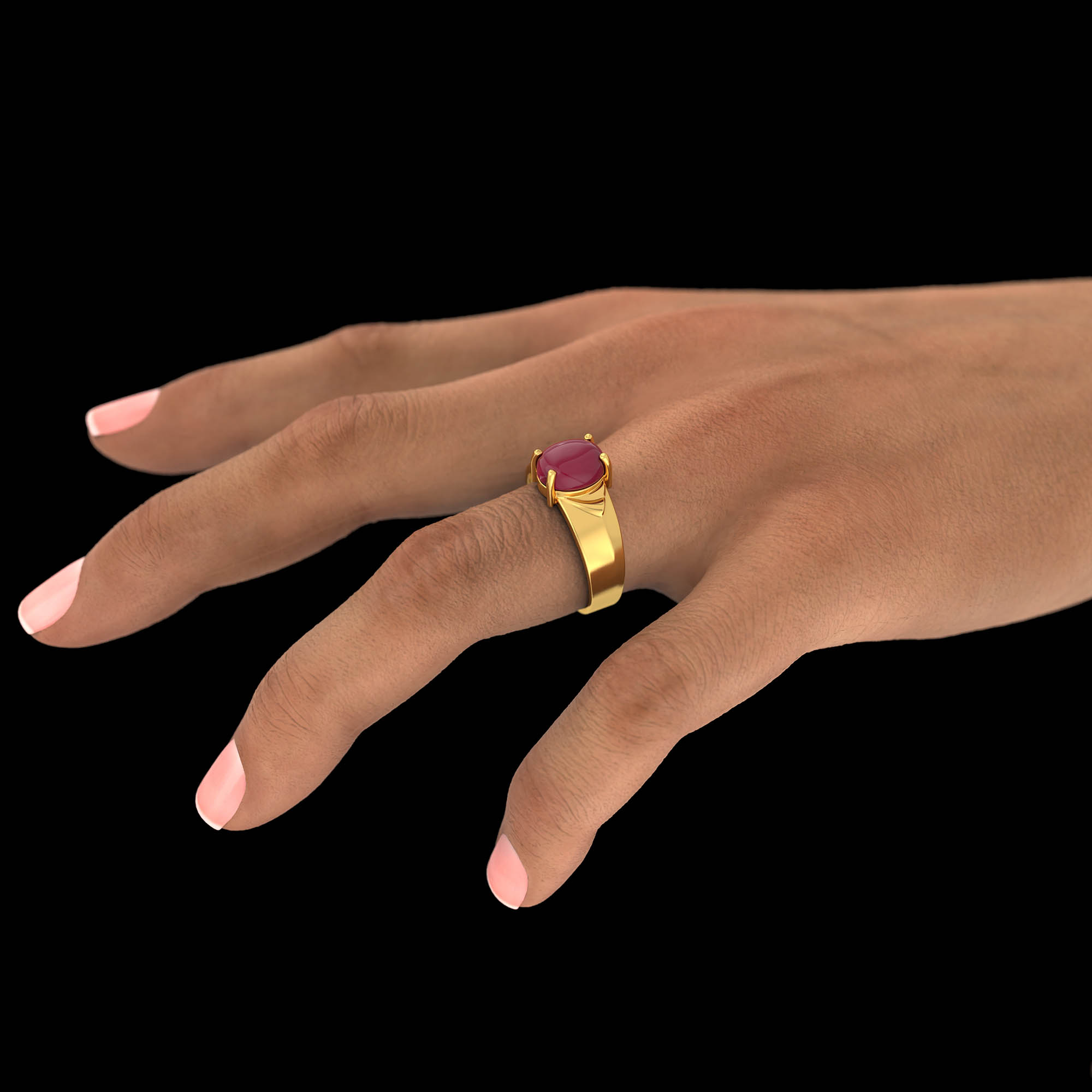Ruby (Manik) Ring for Men in 22K Yellow Gold – Oval Cabochon 9x8 mm, Prong Setting, 4 g (Design KF-4) thumbnail